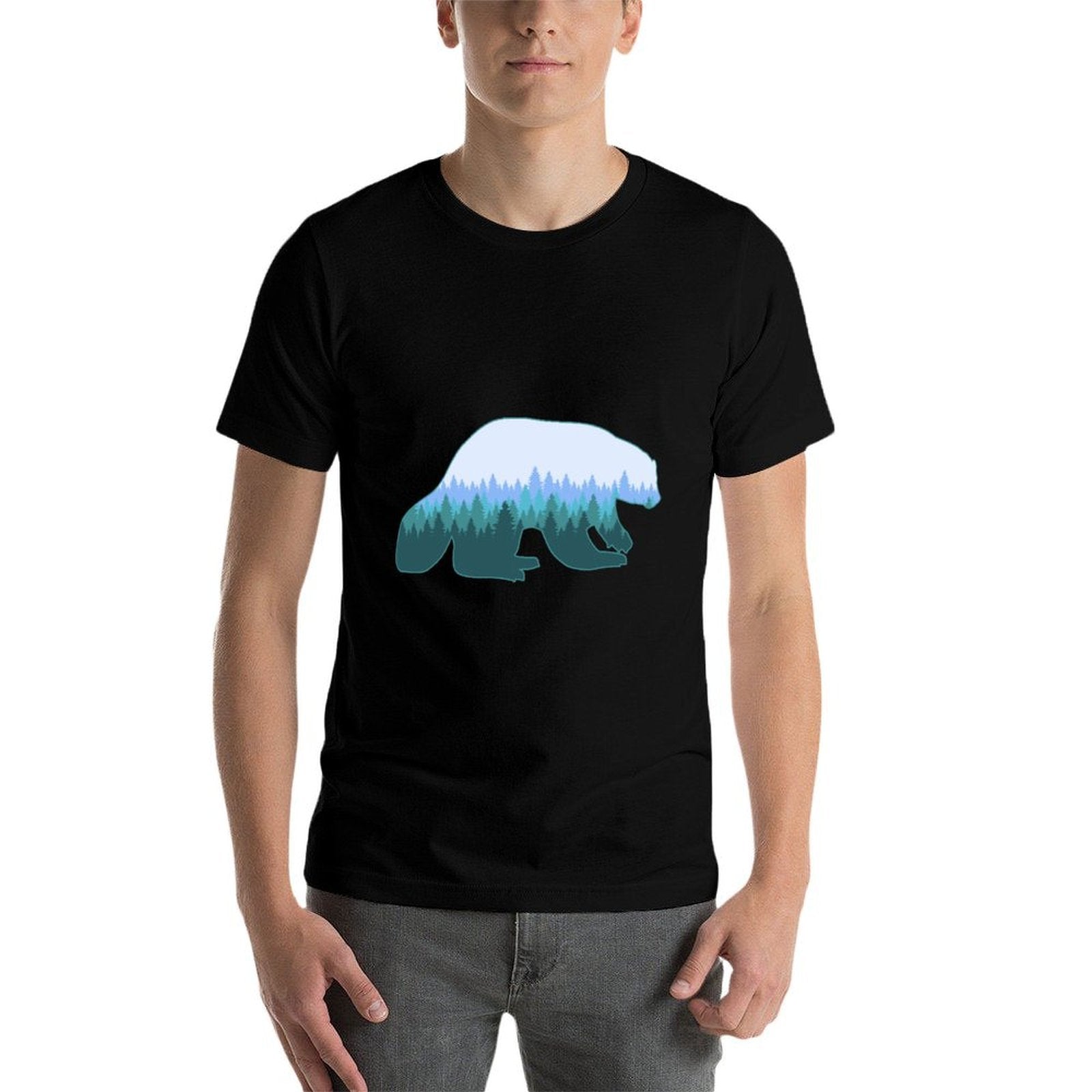 Wolverine Print Landscape - Animal Wolverine  Ribbed Collar T-Shirt