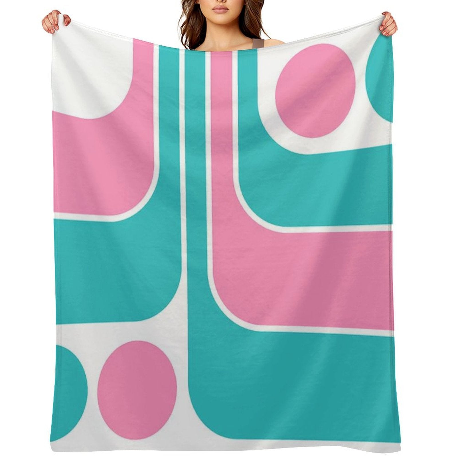 Retro Geometric Design in Pink And Turquoise Lightweight Throw Blanket