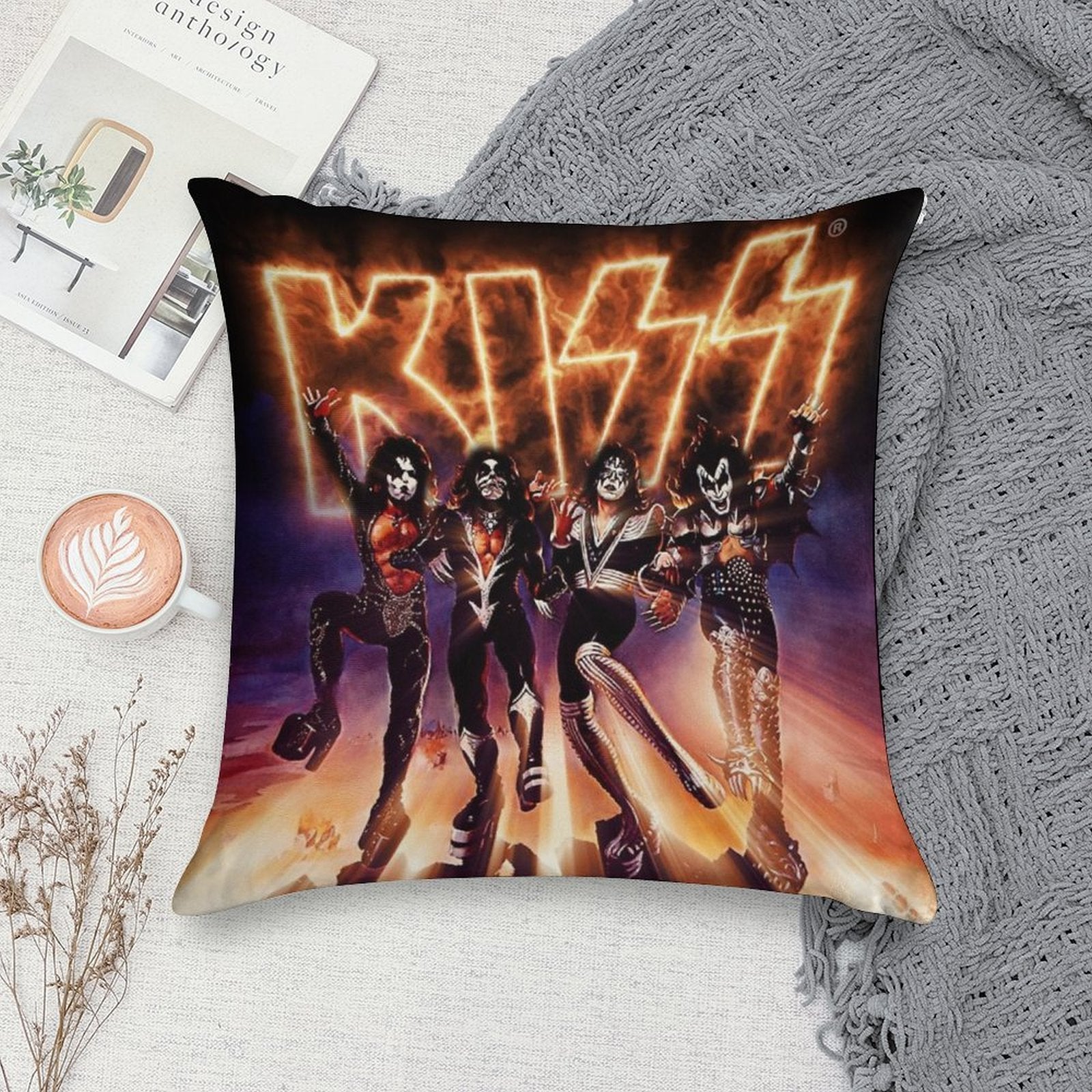KISS ® The Band - Destroyer Fire Logo Soft Ultra-Soft Texture Throw Pillow
