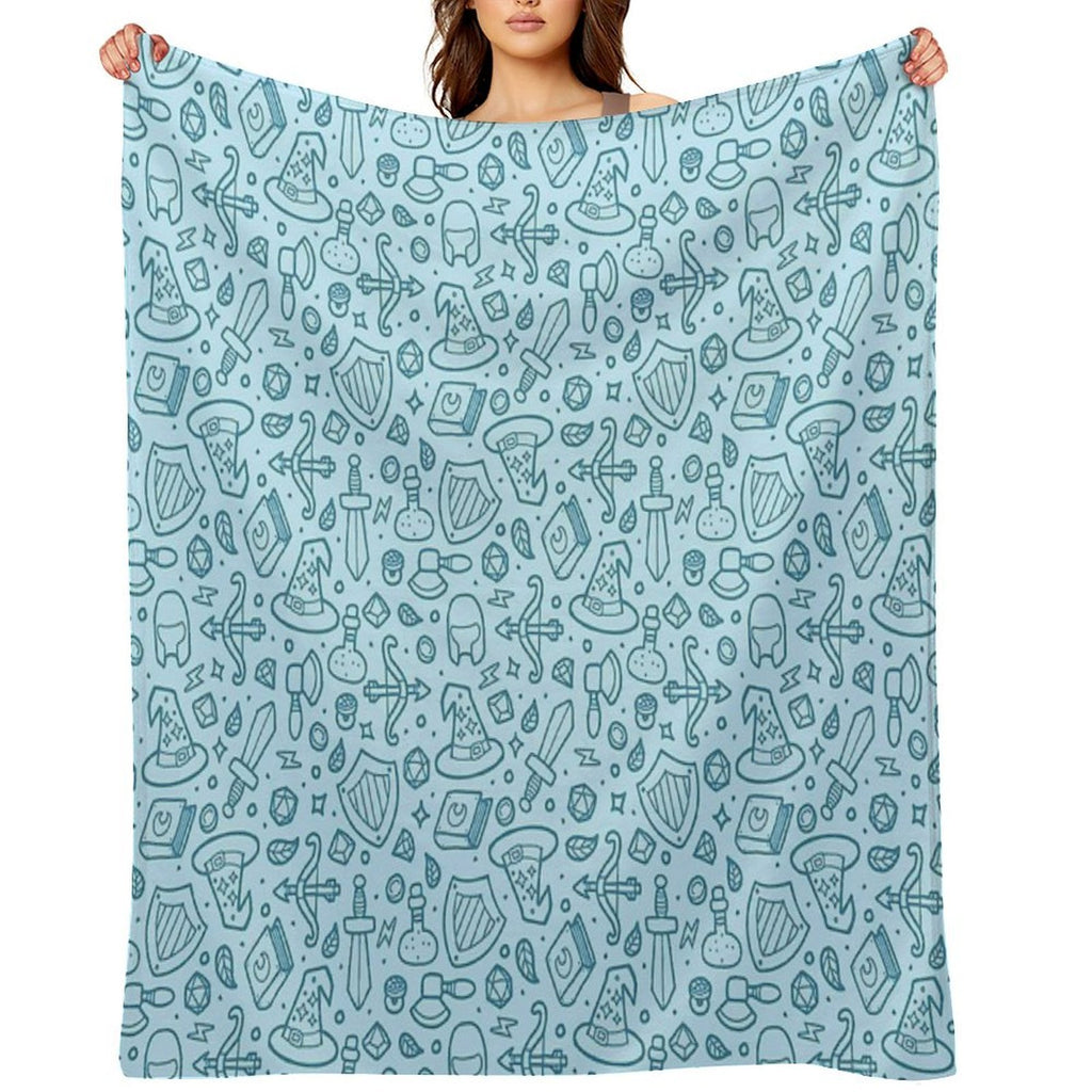 Magical Epic Loot Pattern Light Blue Durable Throw Blanket