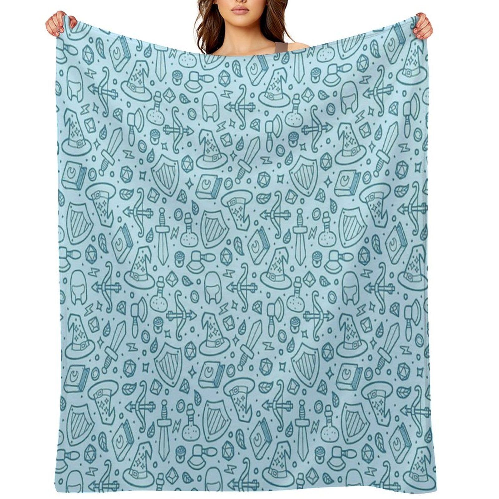 Magical Epic Loot Pattern Light Blue Durable Throw Blanket