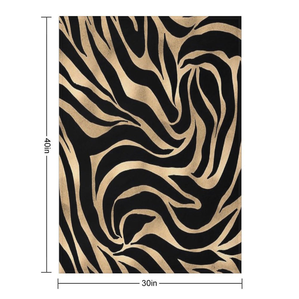 Elegant Metallic Gold Zebra Black Animal Print Lightweight Throw Blanket