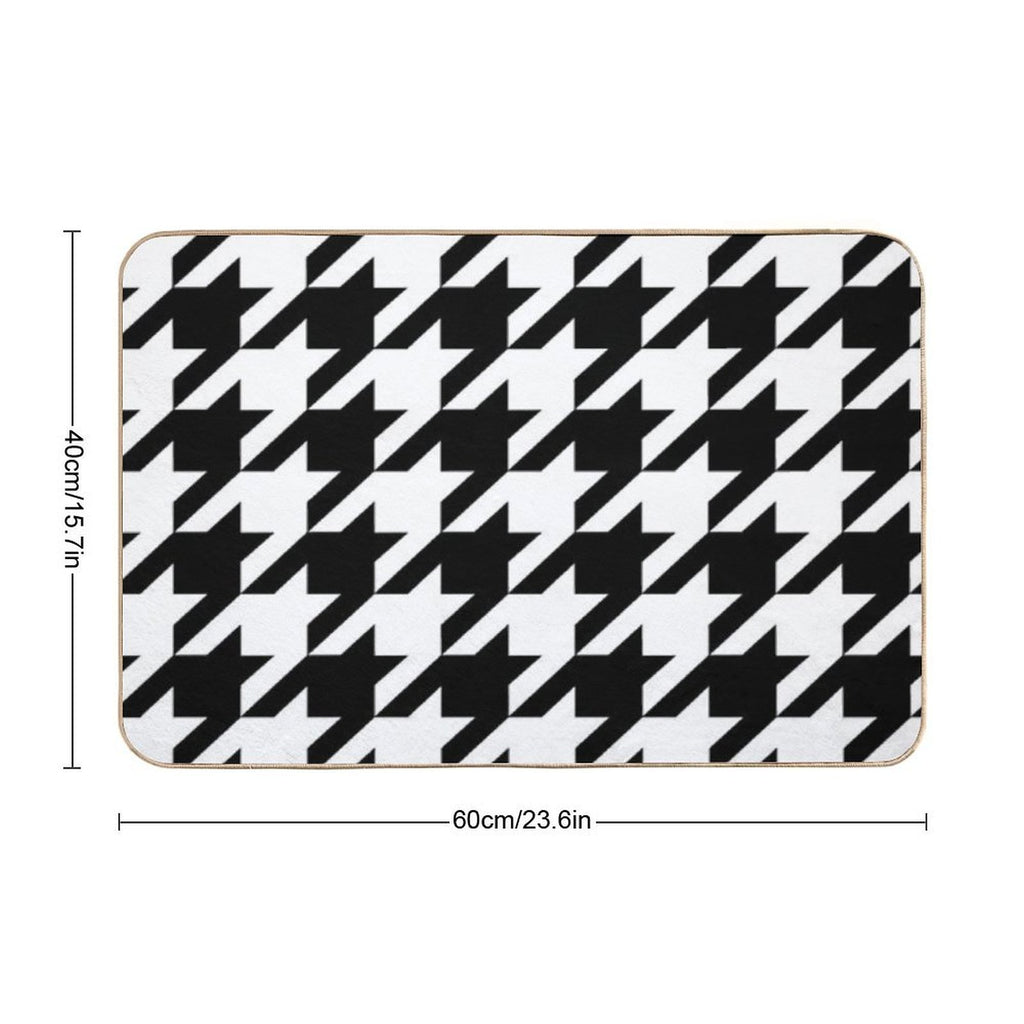 Preppy 1980s Geometric Pattern Trendy Black And White Houndstooth  Multi-Purpose Bath Mat