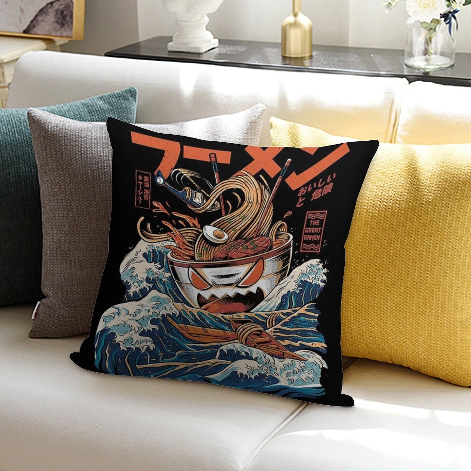 The Black Great Ramen Soft Reinforced Edging Throw Pillow