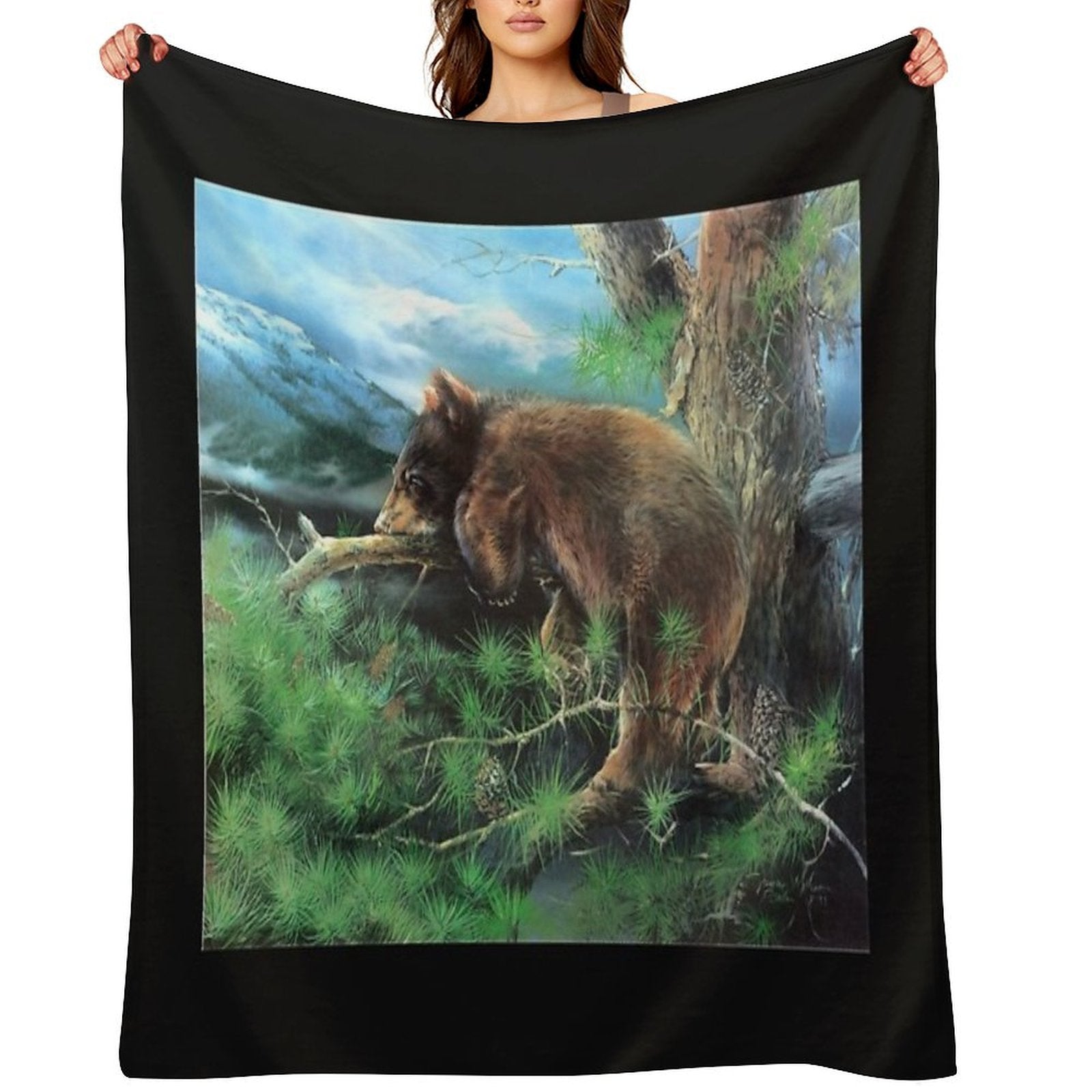 Cinnamon Tree Black Bear Cub Anti-pilling Throw Blanket