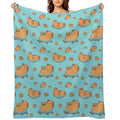 Capybara Pattern Swimming with Oranges Versatility Throw Blanket