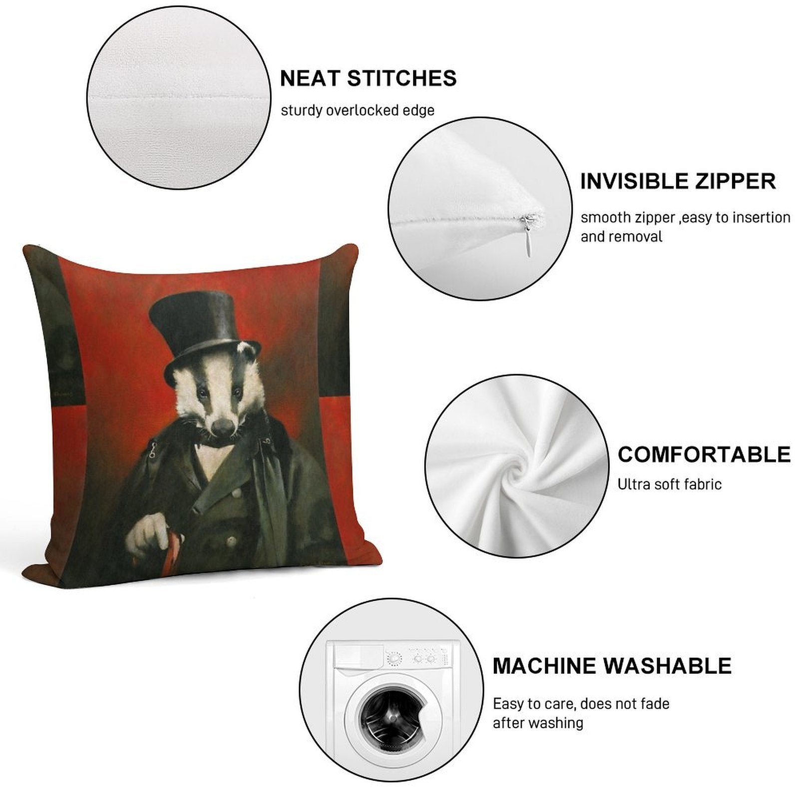 Victorian Mr Badger Soft High-Density Material Throw Pillow