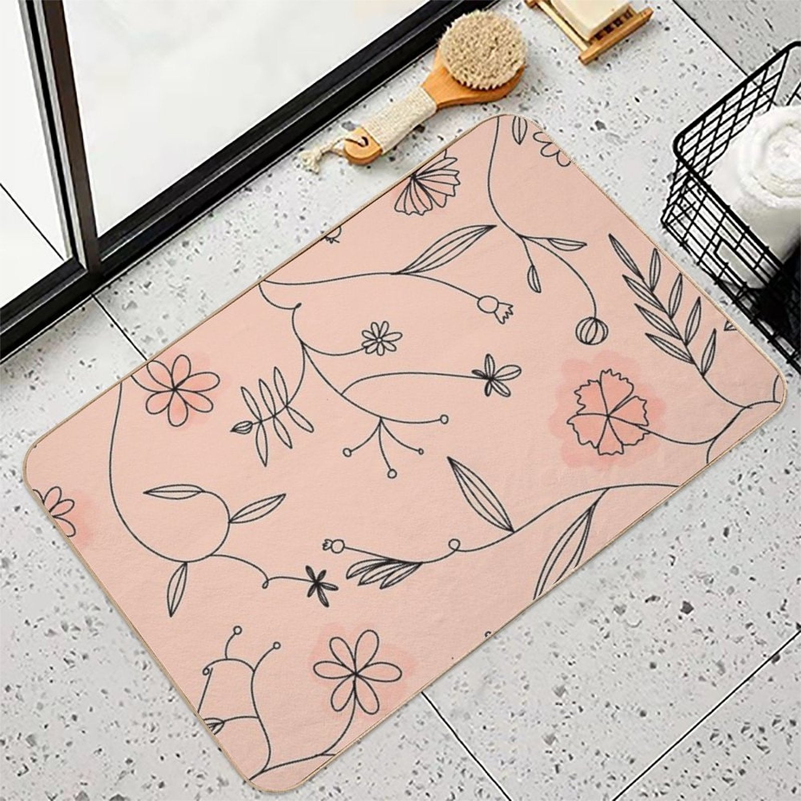 Pink Floral Boho Pattern  Long-Lasting Bath Mat