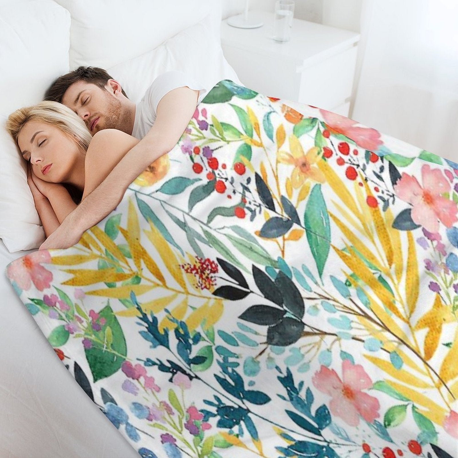 Colorful Watercolor Floral Pattern Premium Throw Blanket