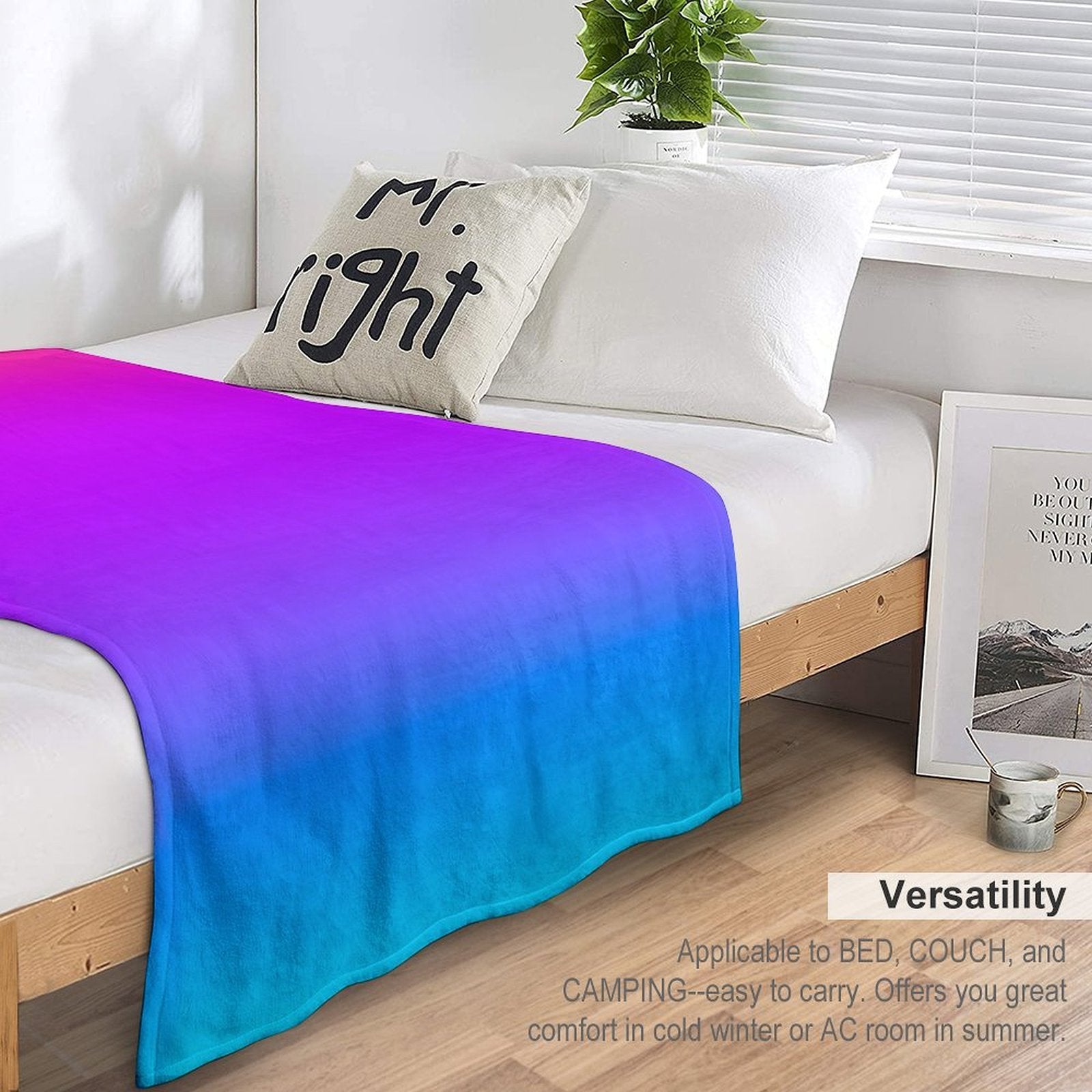 Blue Purple Orange Aqua Ombre Machine-washable Throw Blanket
