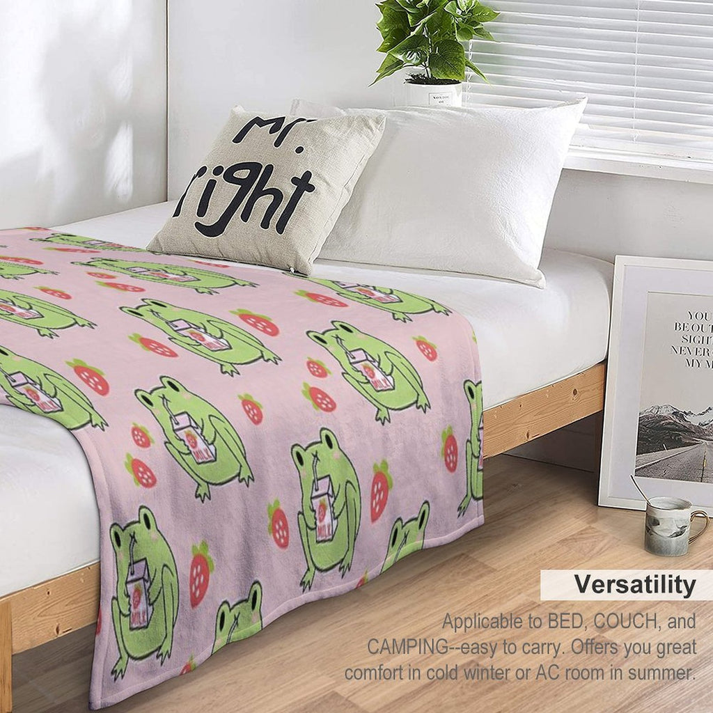 Cute Strawberry Milk Frog Anti-pilling Throw Blanket