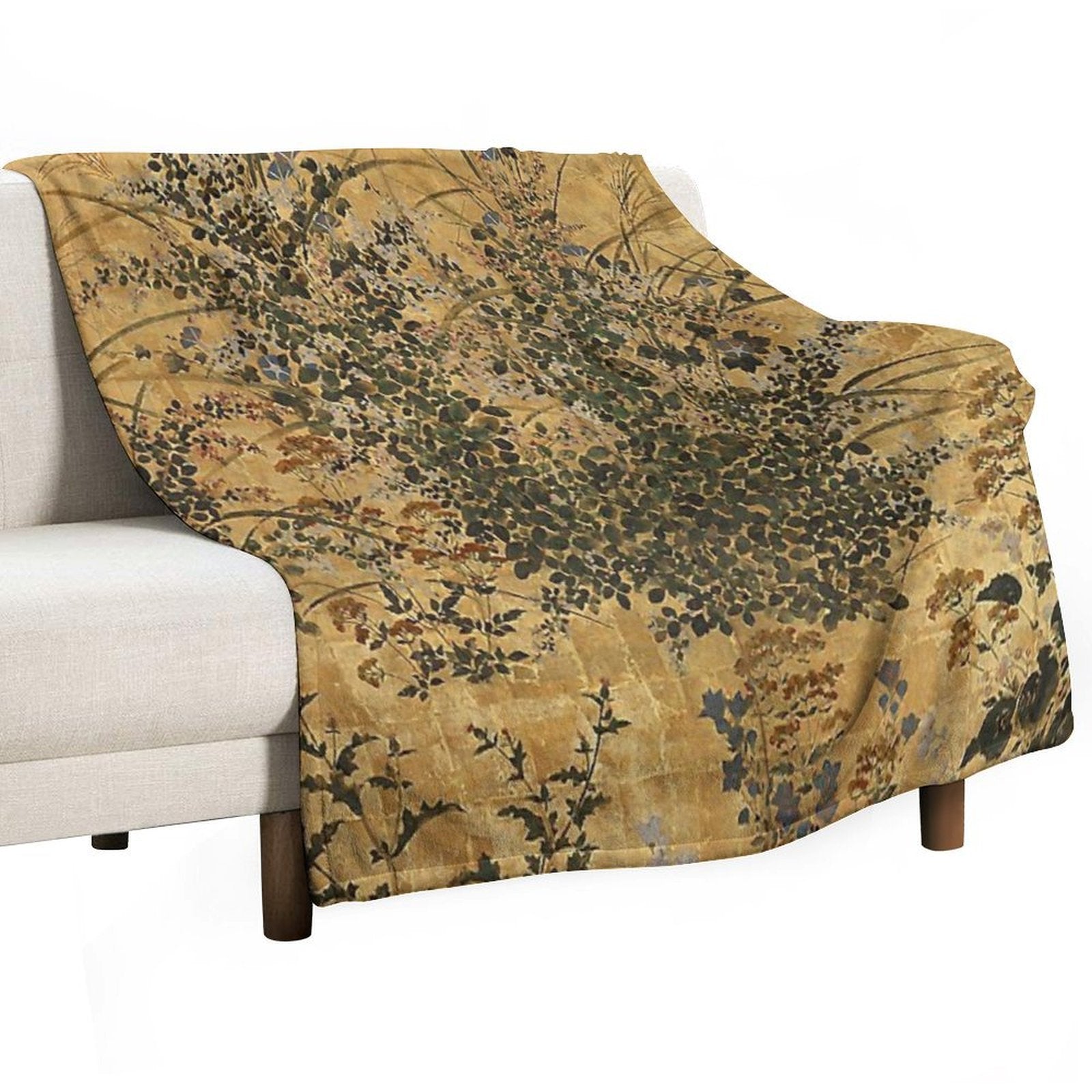 Vintage Japanese Floral Gold Leaf Screen With Morning Glory Multi-functional Throw Blanket