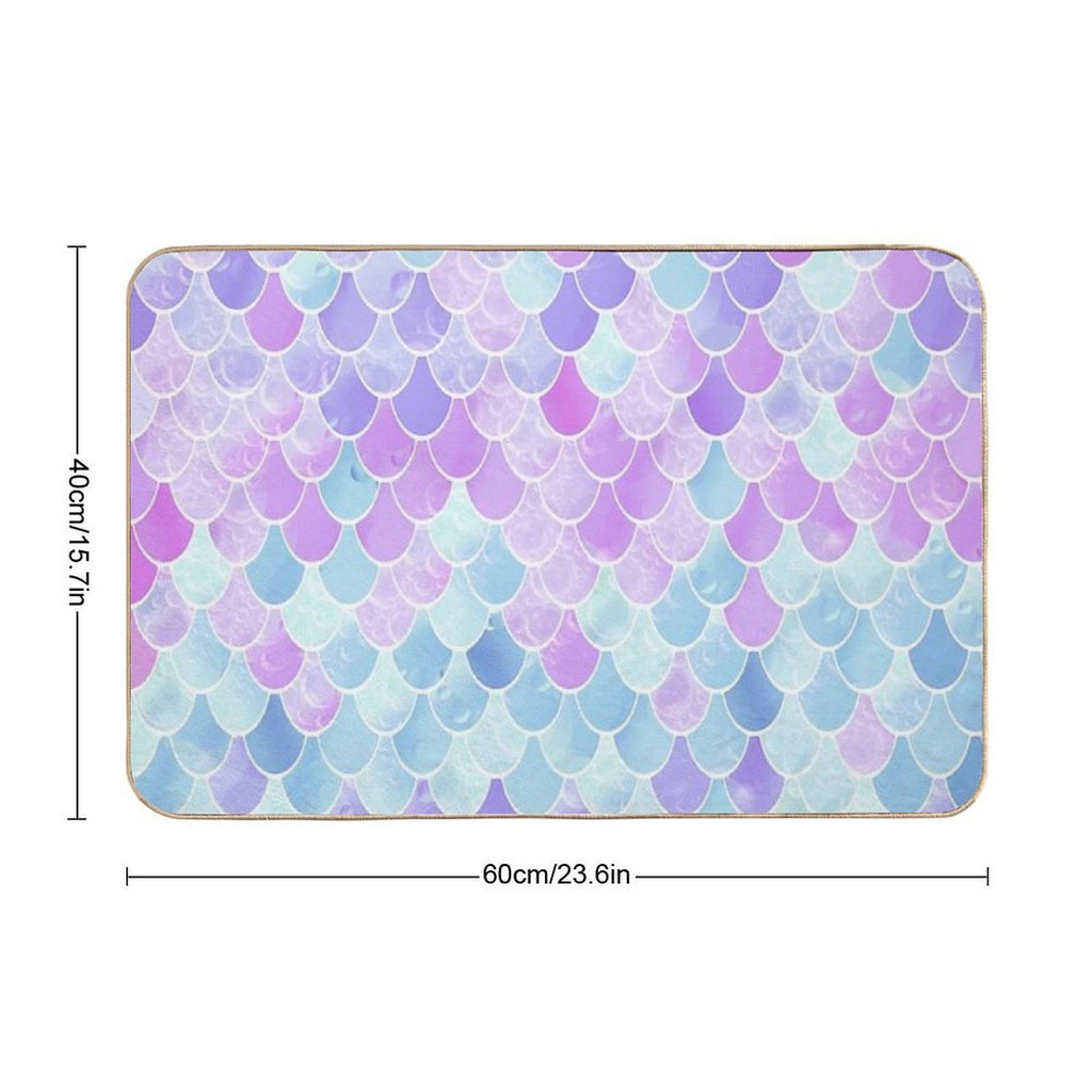 Cute Girls Mermaid Scales Pattern, Pink, Purple, Teal  Eco-Friendly Bath Mat
