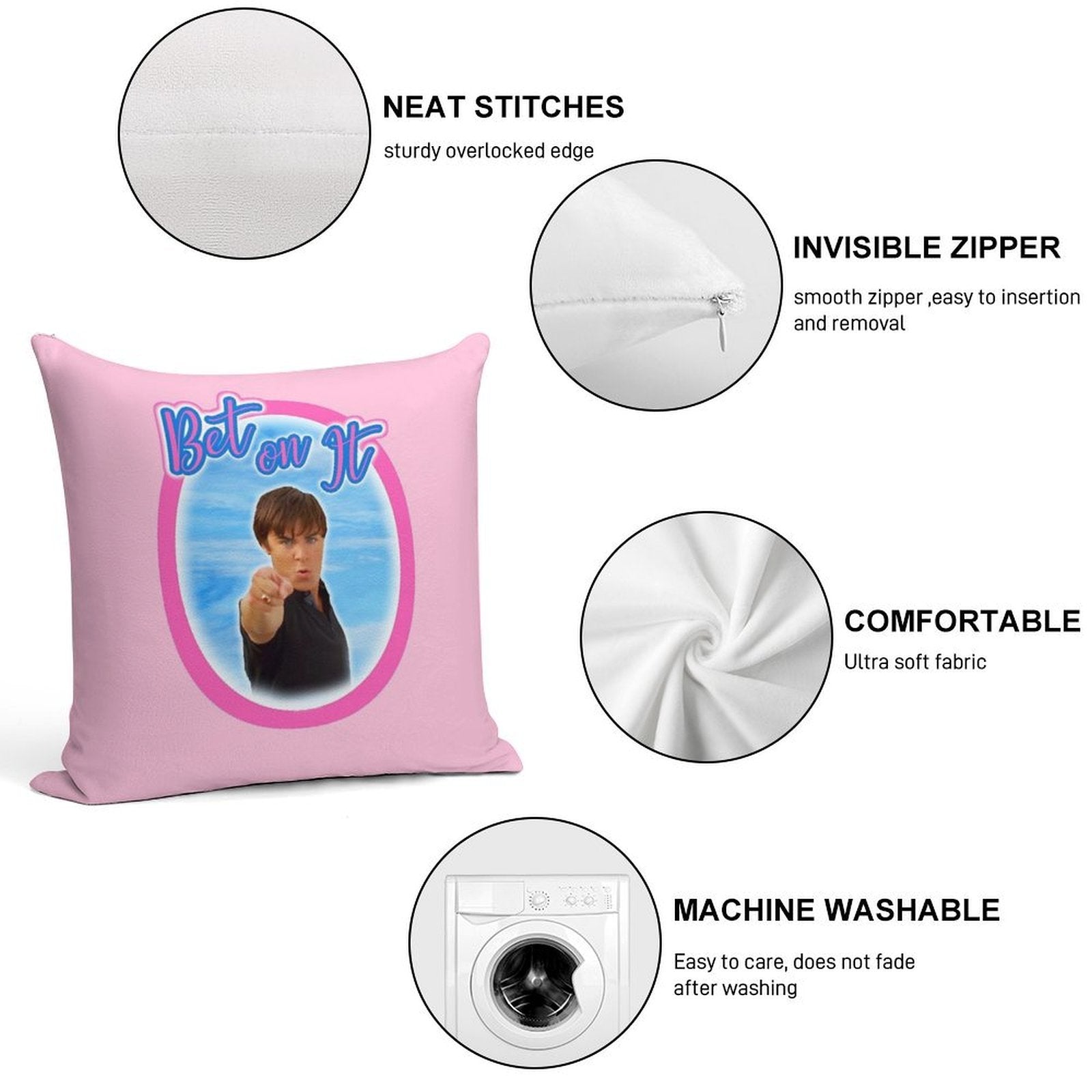 Troy Bolton Says Bet On It High School Musical Zac Efron Fan Art Soft Easy Maintenance Throw Pillow
