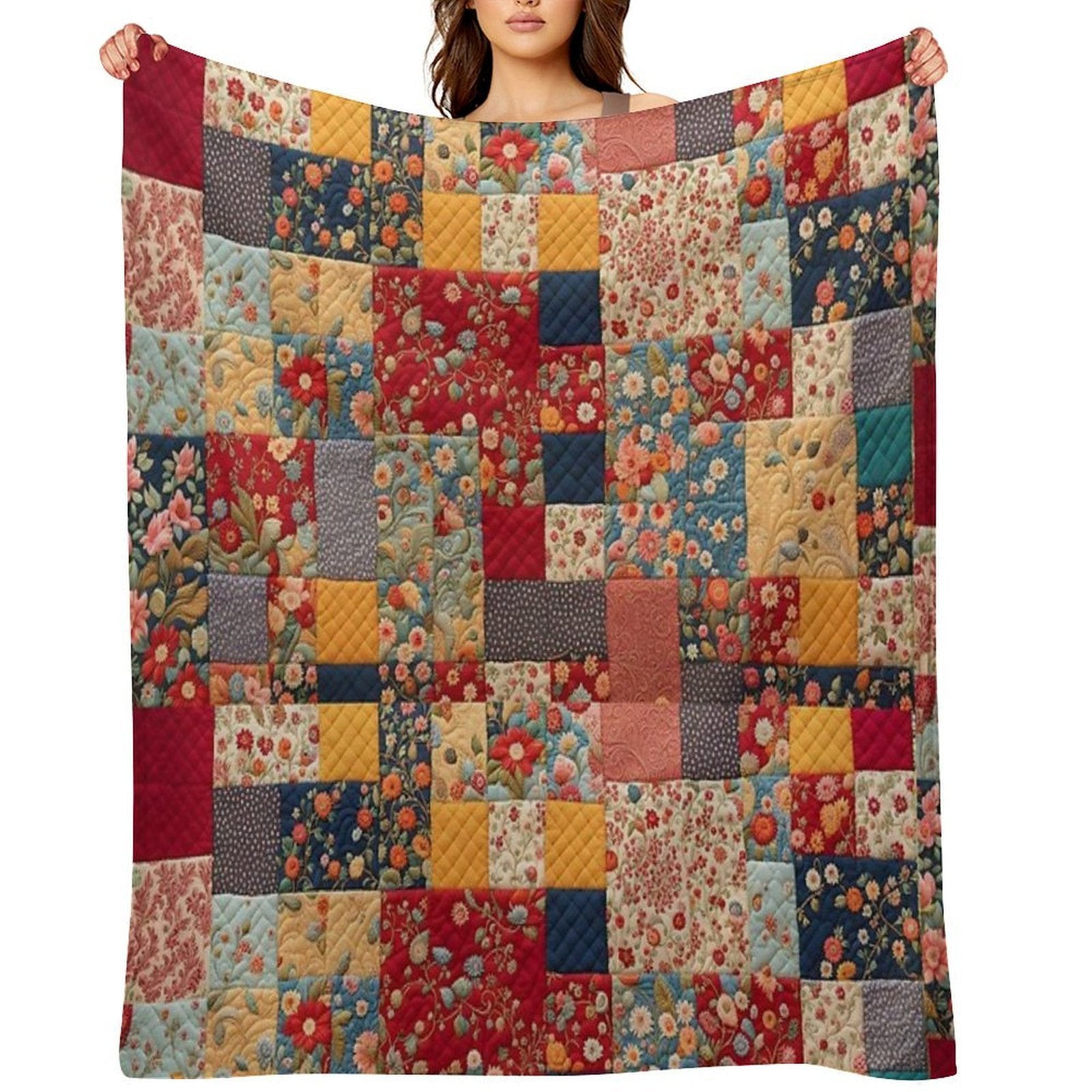 Memories Woven A Nostalgic Patchwork of Floral Elegance And Cozy Charm Shrink-resistant Throw Blanket