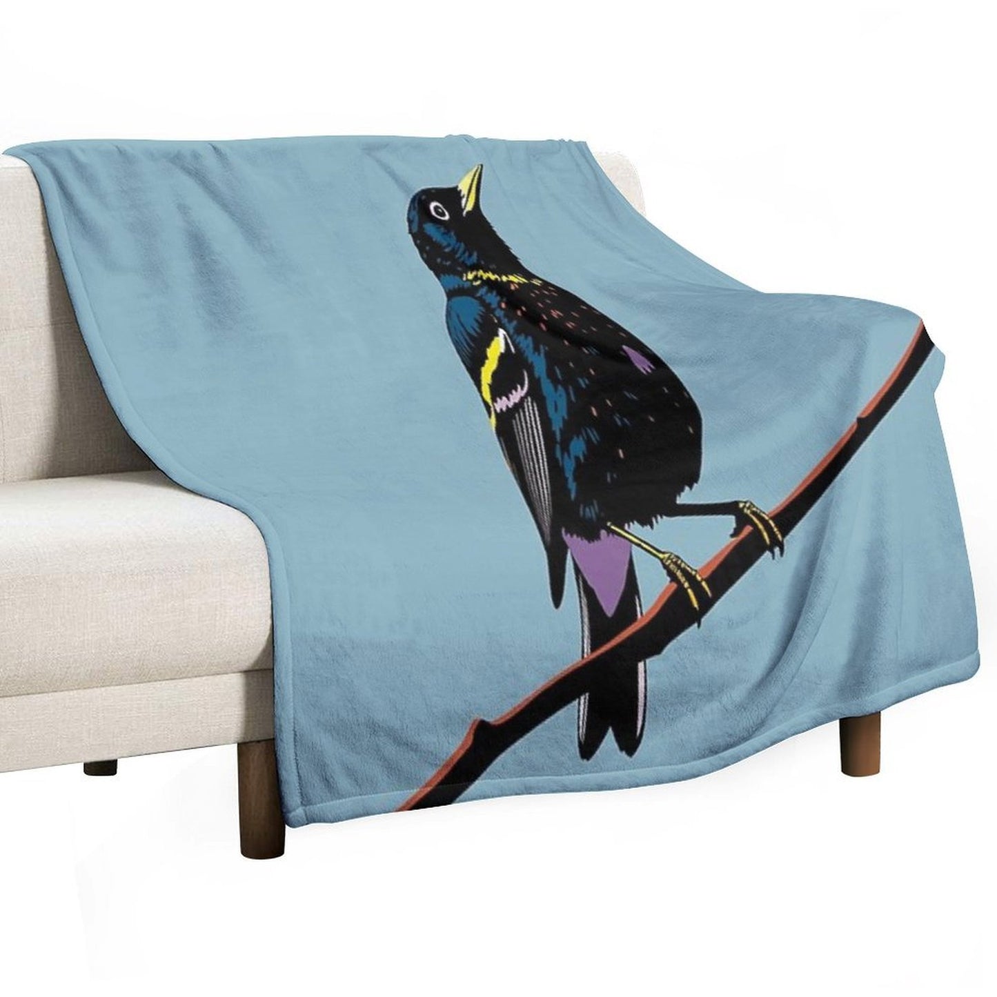 Modern Starling on Branch Pop Art Illlustration Multi-functional Throw Blanket