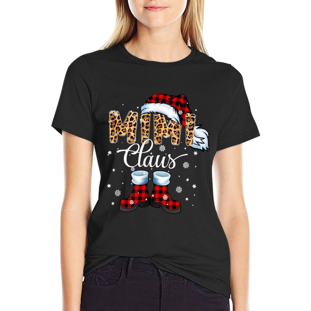 Christmas Mimi Claus Leopard Buffalo Plaid Pajama Xmas  High-quality Stitching T-Shirt