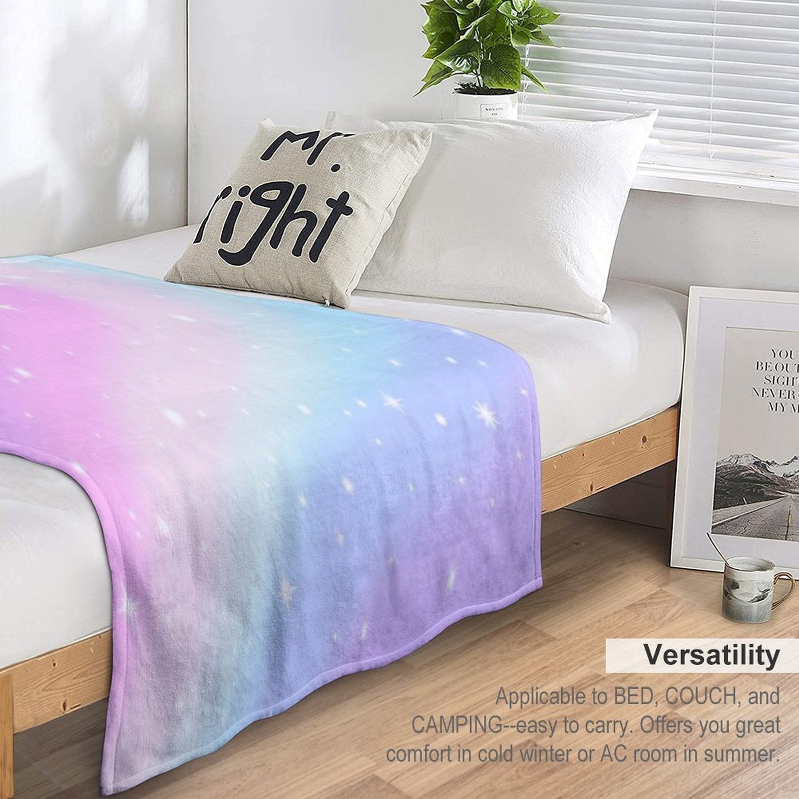 Kawaii Rainbow Magic Wrinkle-free Throw Blanket