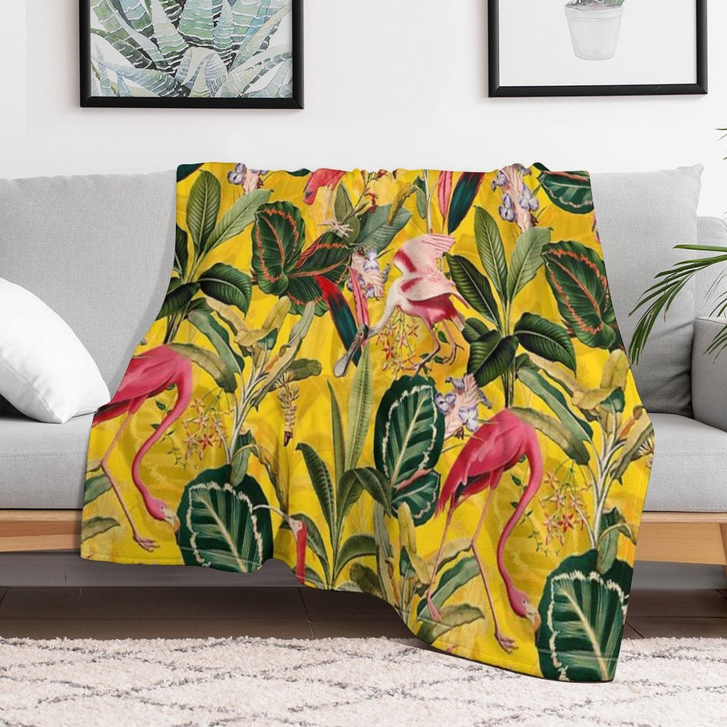 Vintage Yellow Tropical Bird Jungle Botanical Garden Nightgarden Eco-conscious Throw Blanket