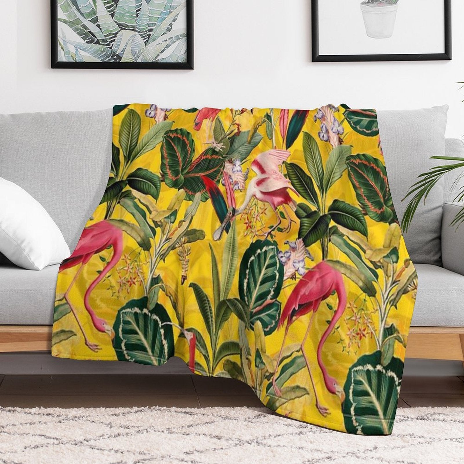 Vintage Yellow Tropical Bird Jungle Botanical Garden Nightgarden Eco-conscious Throw Blanket