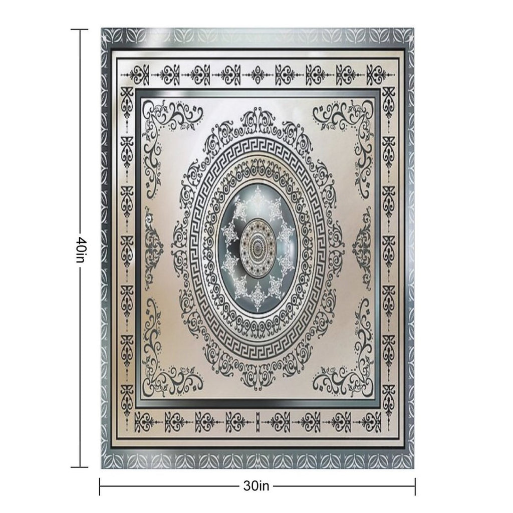 Ornate Greek Key Meander Green And Cream Medallion Wrinkle-free Throw Blanket