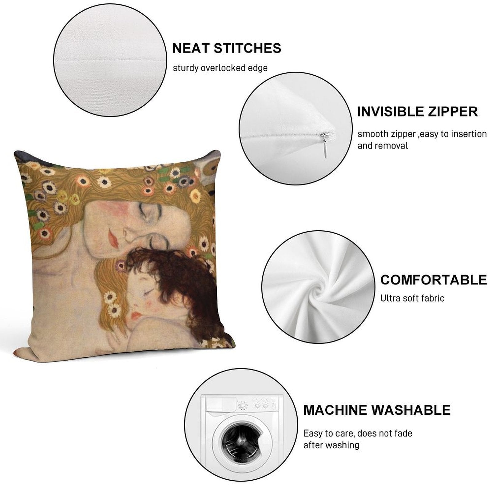 Gustav Klimt, The Three Ages of Woman, 1905 Soft Multiple Sizes Throw Pillow