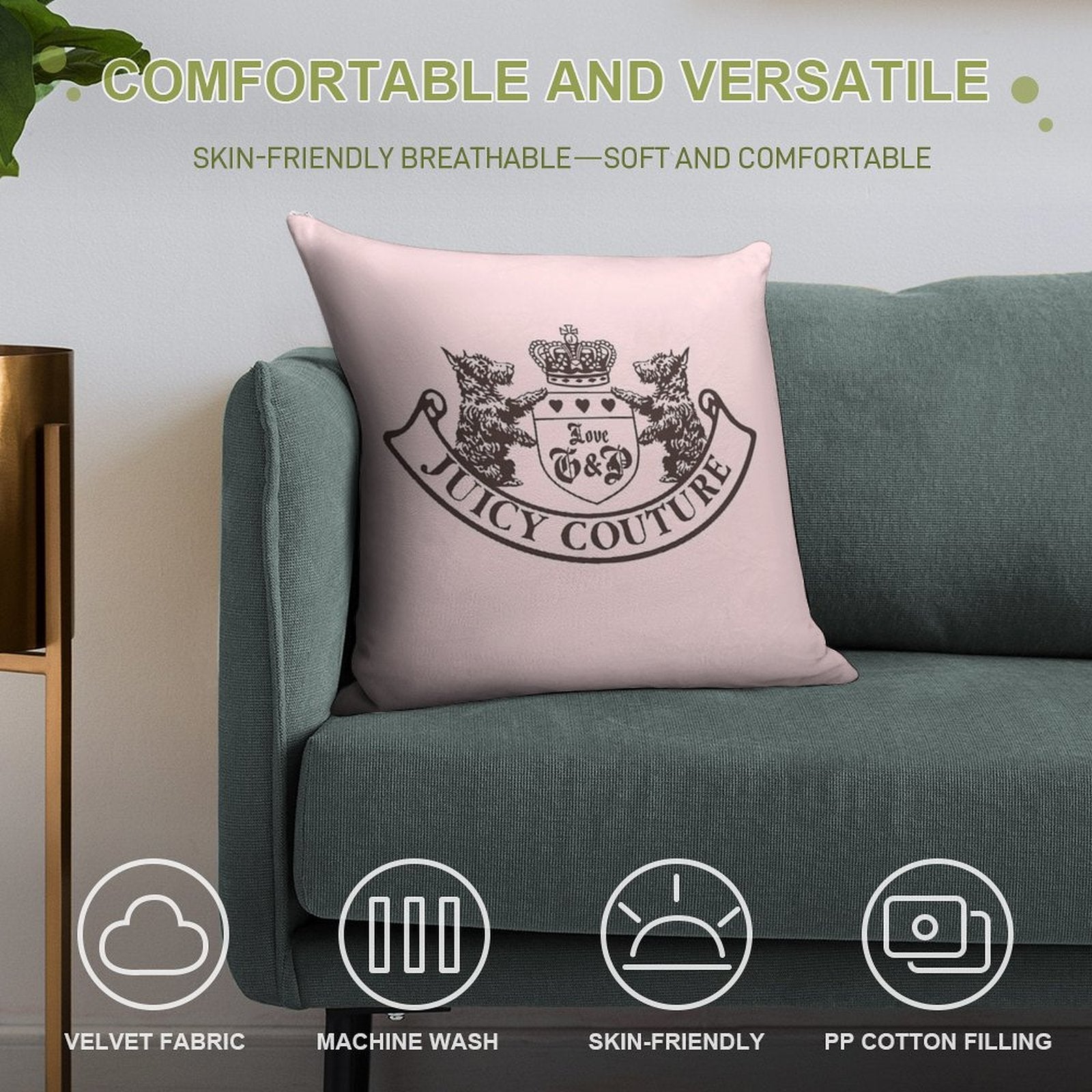 Y2k Juicy Couture Crest Soft Fade-Resistant Throw Pillow