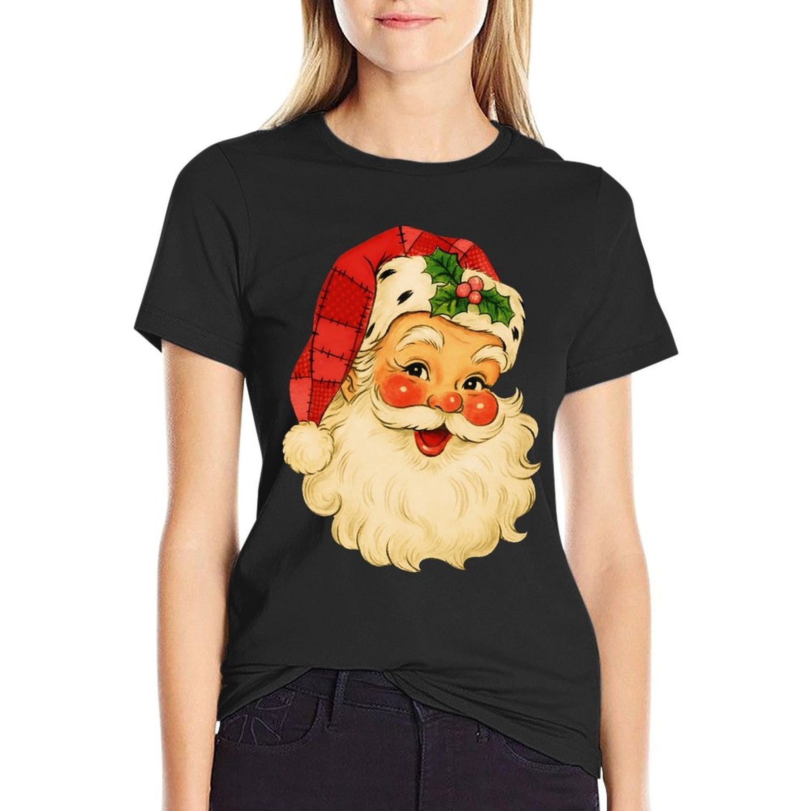Vintage Santa Claus Face Retro Christmas Holiday  Slim-fit Cut T-Shirt