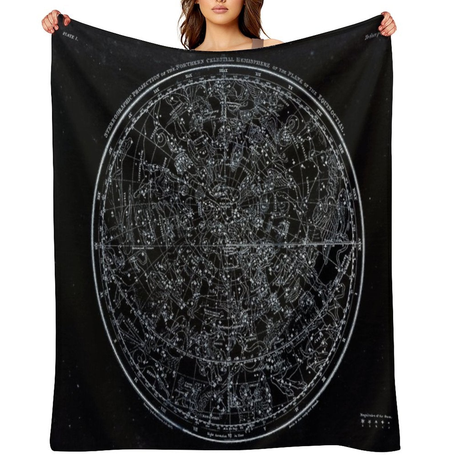 Constellations of The Northern Hemisphere  Pale Blue On Black Compact Throw Blanket