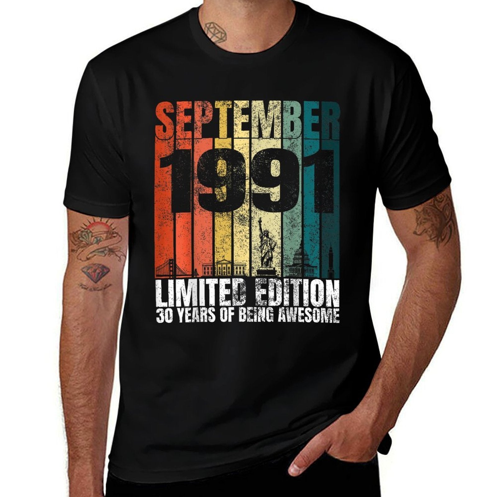 Vintage September 1991 Bday Graphic 30 Years 30th Birthday  Moisture-wicking T-Shirt