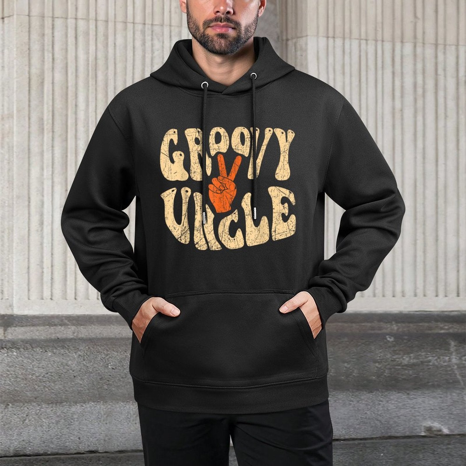 Groovy Uncle 70s Aesthetic Nostalgia 1970s Retro Uncle Kangaroo Pocket Hoodie