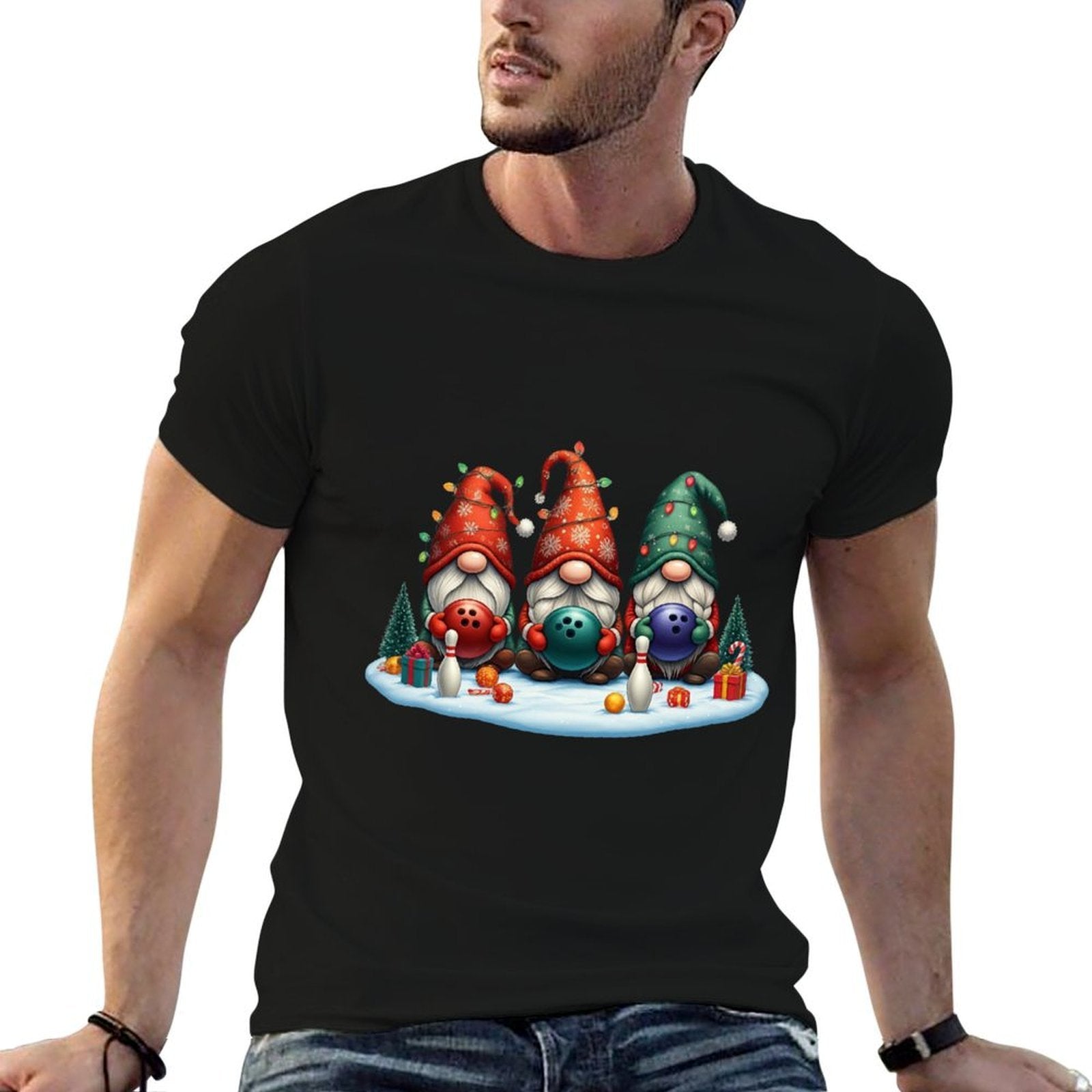 Funny Bowling Gnomies Christmas Gnome Bowler Womens Mens Kid  Breathable T-Shirt