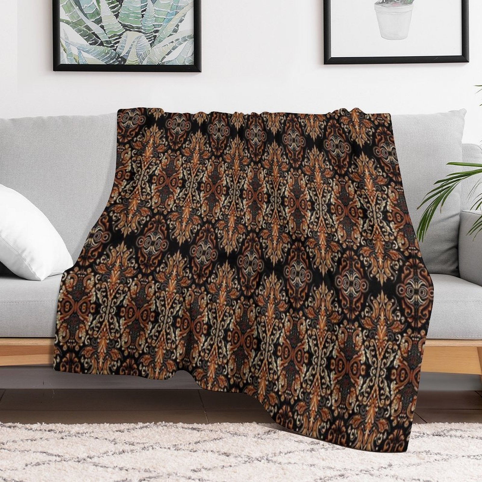 Original Wayang Prambanan Indonesian Brown Batik Eco-conscious Throw Blanket