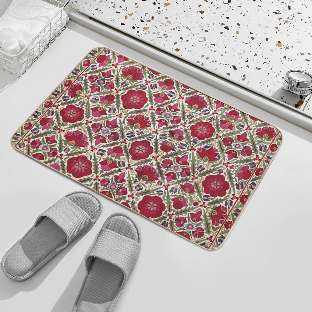 Bokhara Nim Suzani  Antique Uzbek Embroidery Print  Toxin-Free Bath Mat