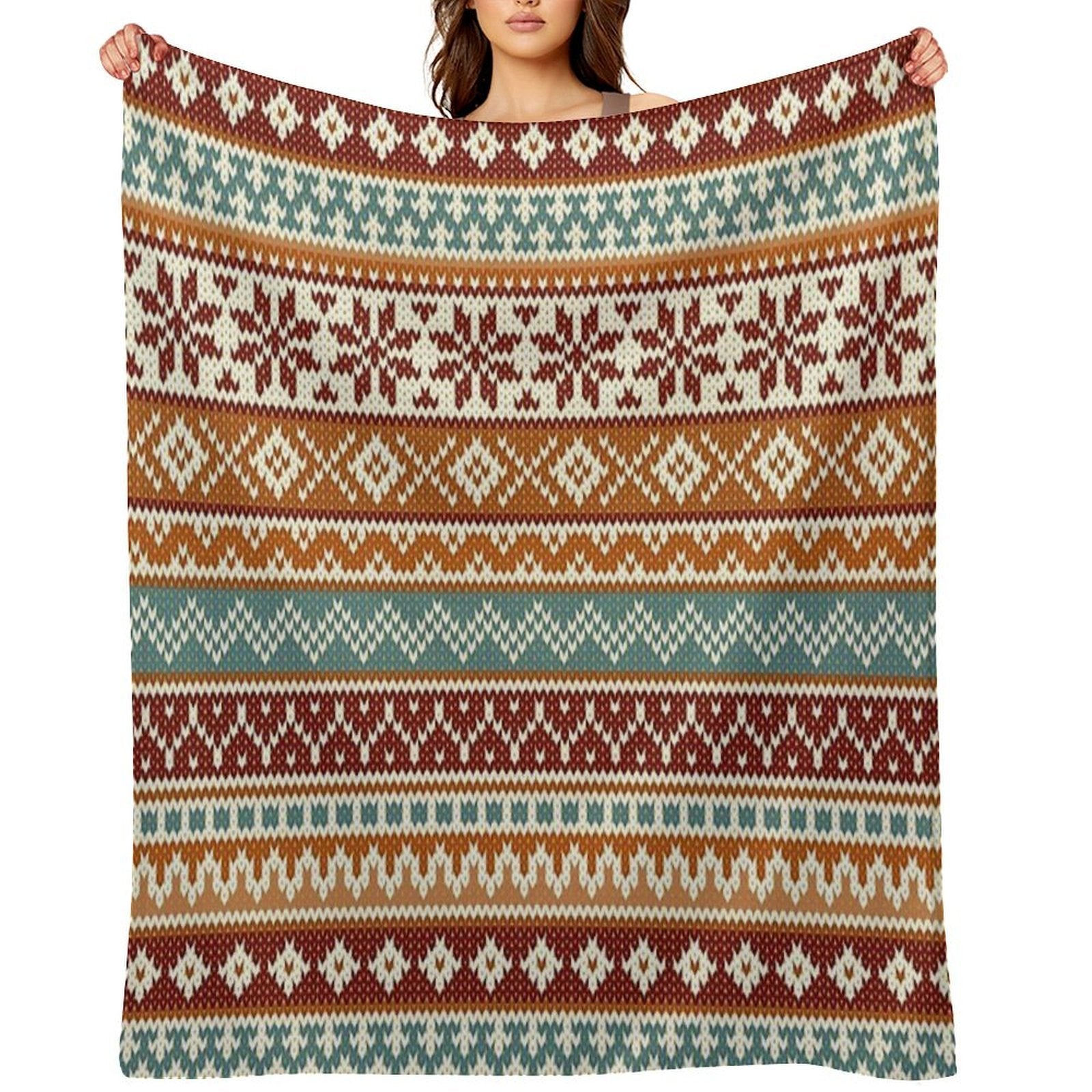 Fair Isle Fox Vibes Travel-friendly Throw Blanket