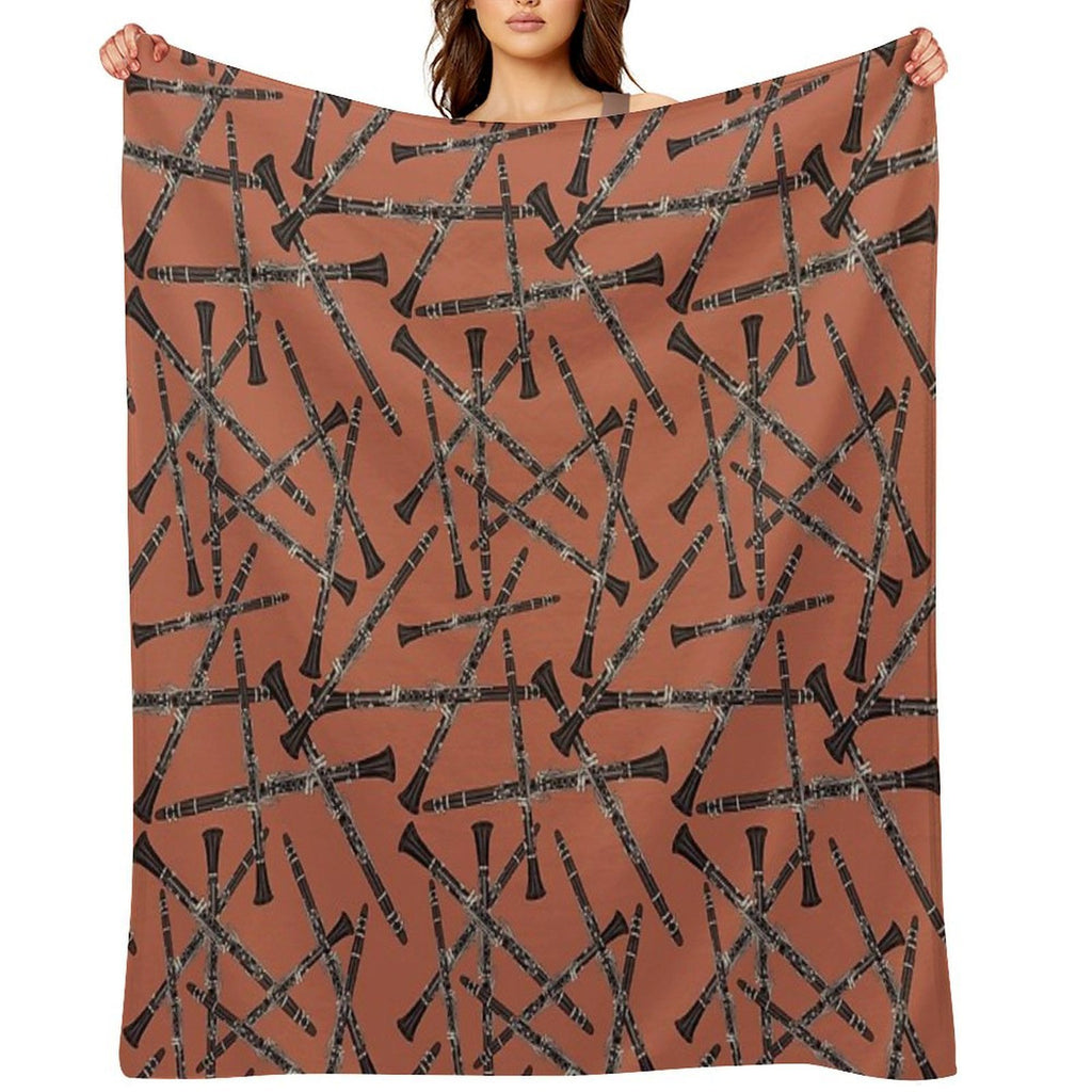 Clarinet Musical Instrument Pattern Rust Multi-functional Throw Blanket