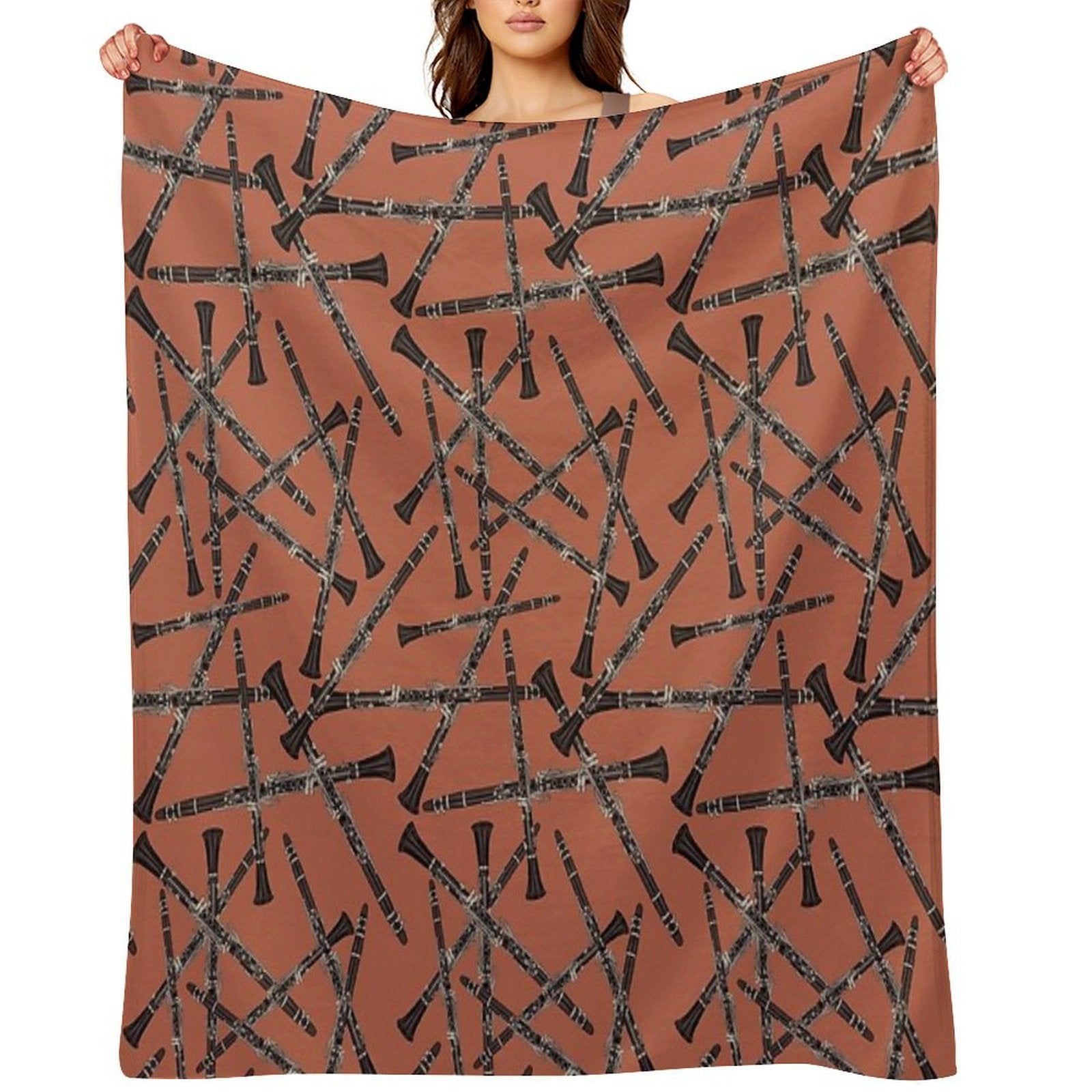 Clarinet Musical Instrument Pattern Rust Multi-functional Throw Blanket