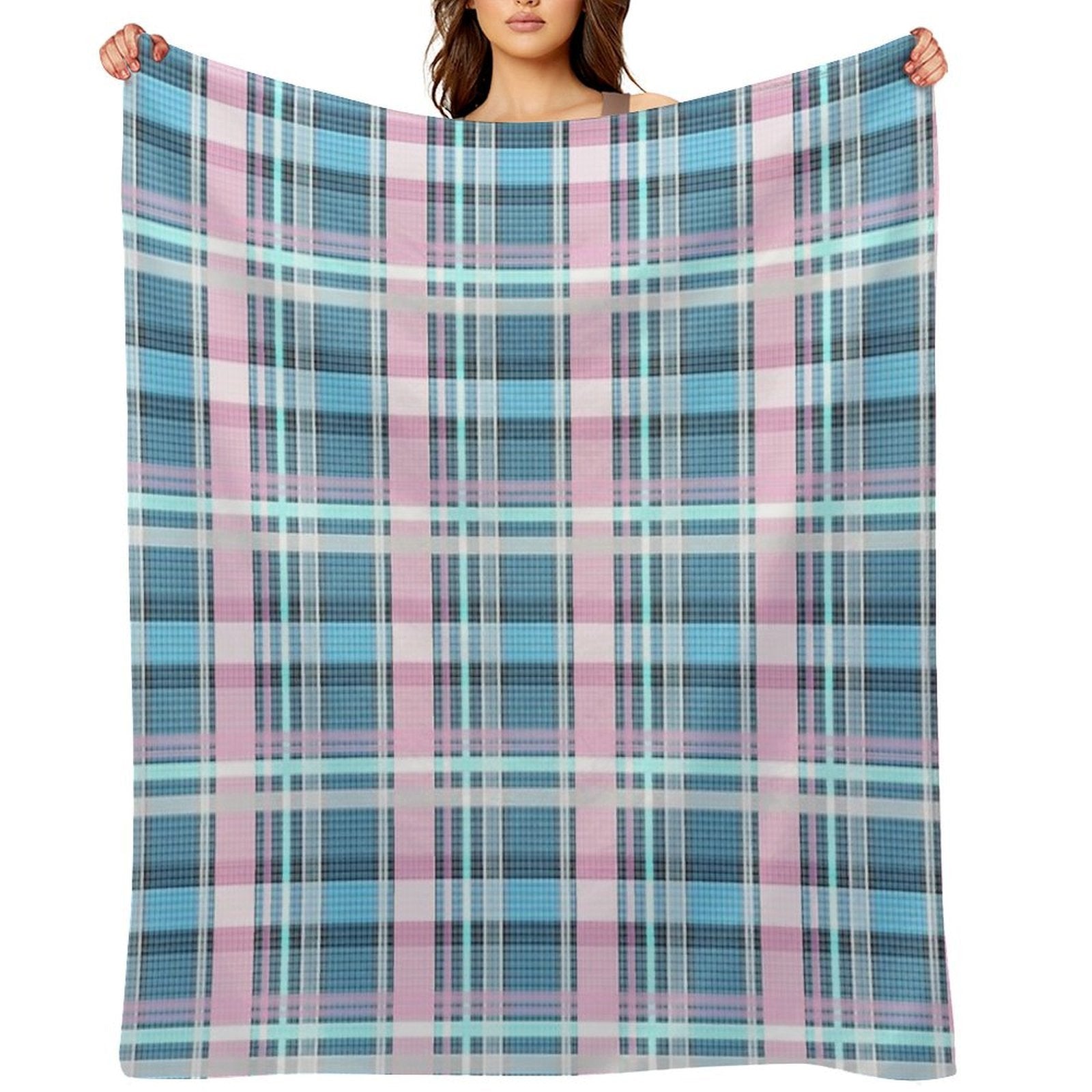 Trans Flag Pink, Blue And White Check Pattern Comfort Throw Blanket