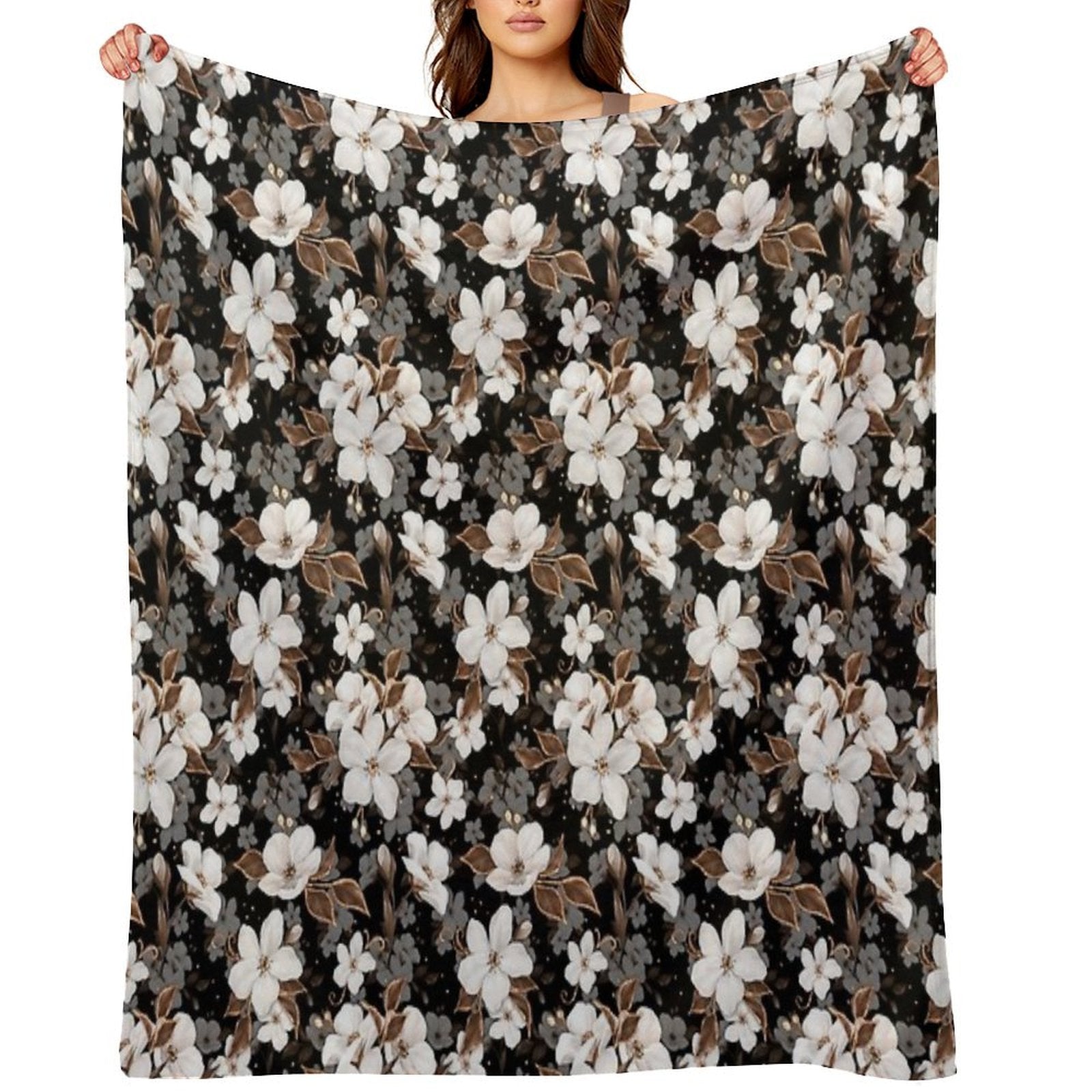 Apple Flowers. Decorative Floral Pattern Sustainable Throw Blanket