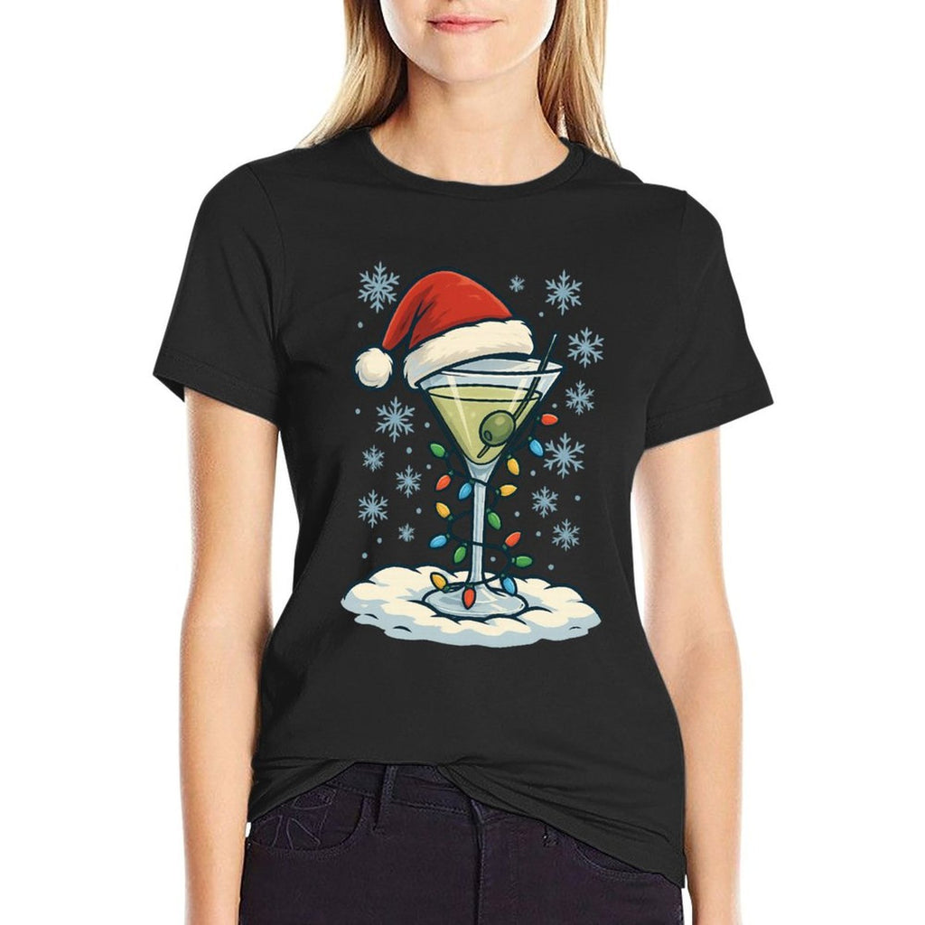 Fun Christmas Lights Wrapped On Dirty Dry Martini Lover  Cotton T-Shirt