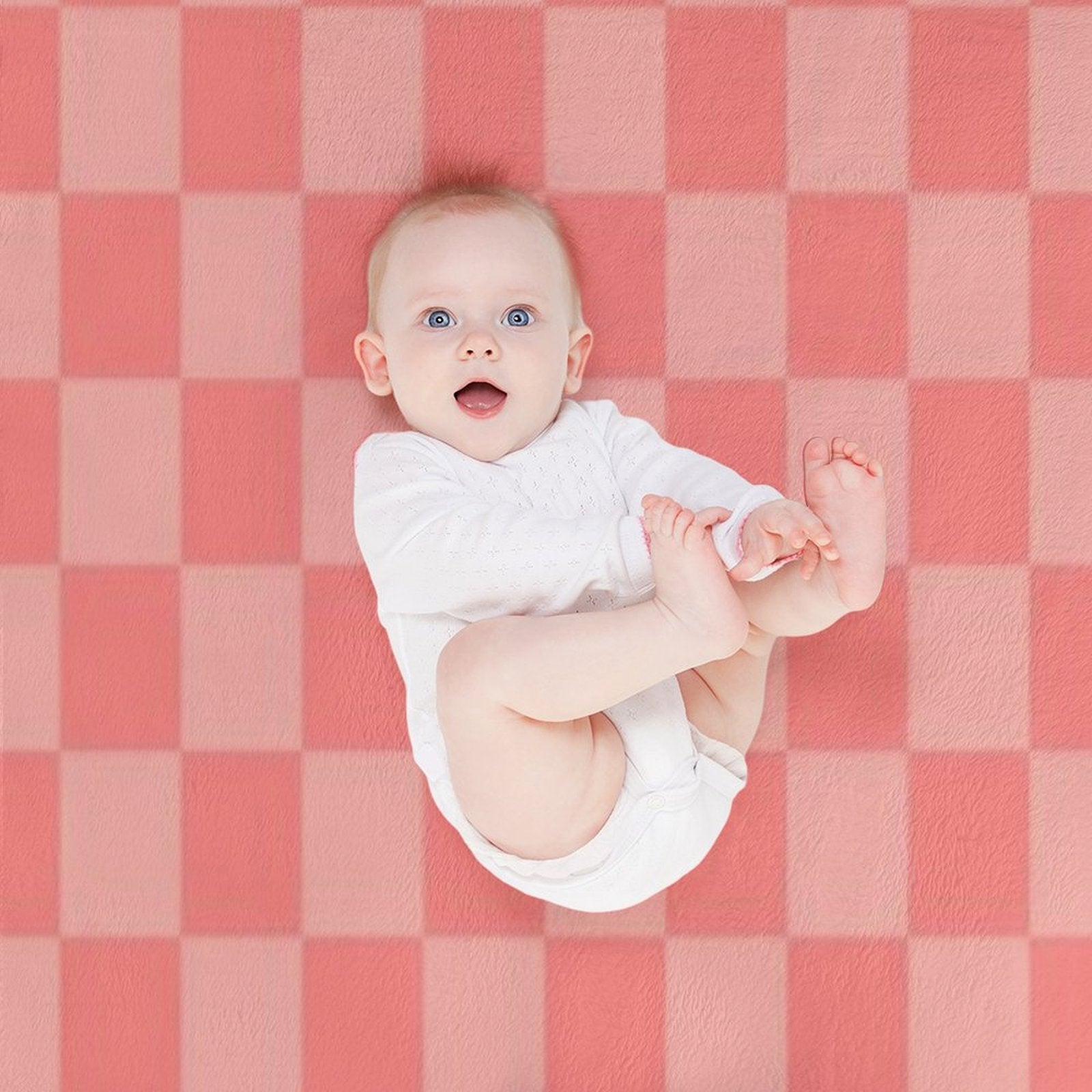 Checkerboard Mini Check Pattern in Double Blush Pink Compact Throw Blanket