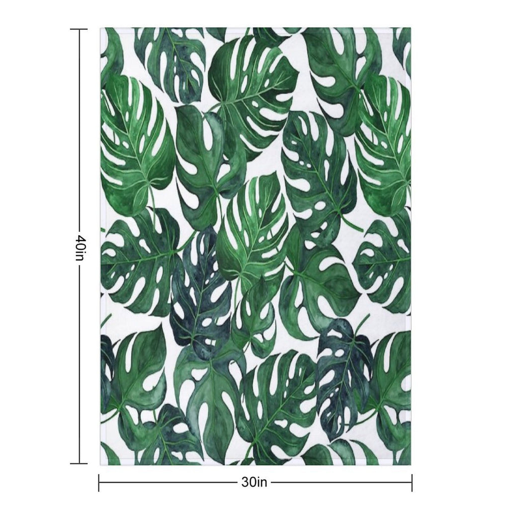 Tropical Monstera Leaves - Dark Emerald Green Machine-washable Throw Blanket