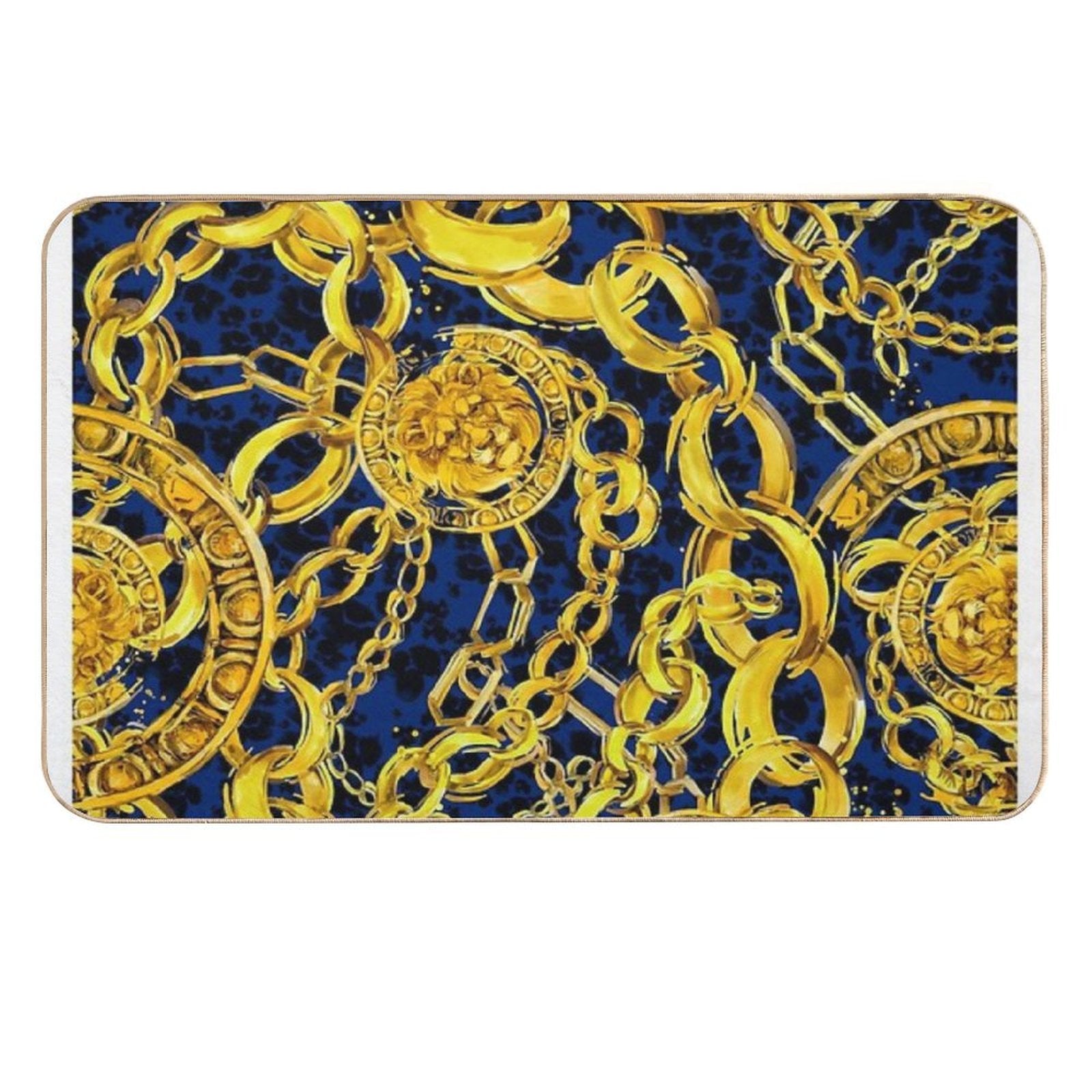 Golden Lion Baroque Seamless Pattern. Watercolor Vintage Gold Lace Ornament. Luxury Textile Print  Easy To Clean Bath Mat