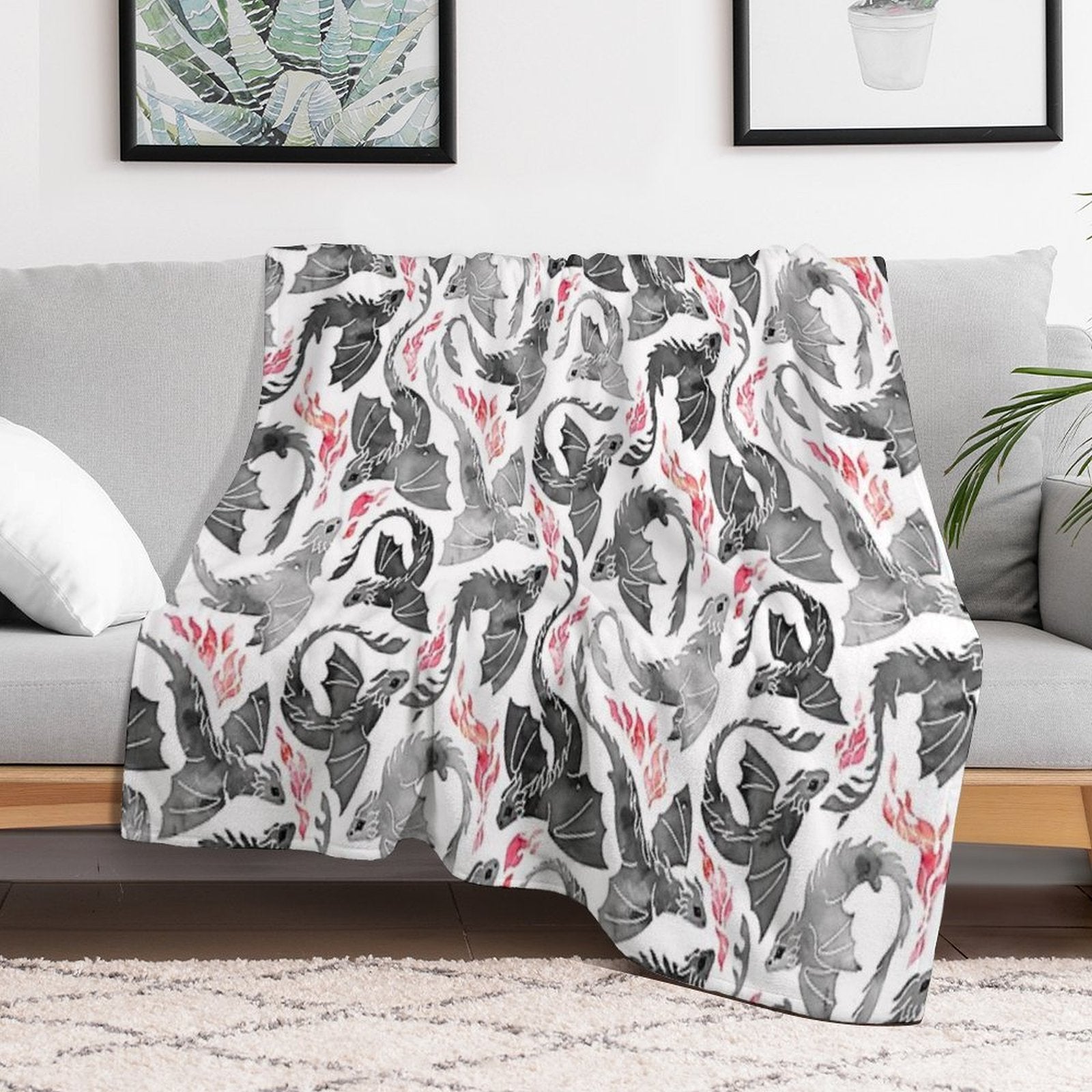 Dragon Fire Greys & Blacks Sustainable Throw Blanket