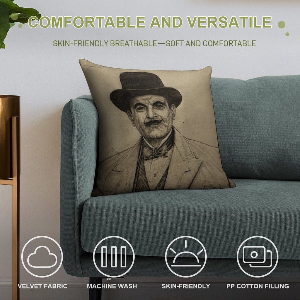 Hercule Poirot (David Suchet) Soft Fade-Resistant Throw Pillow
