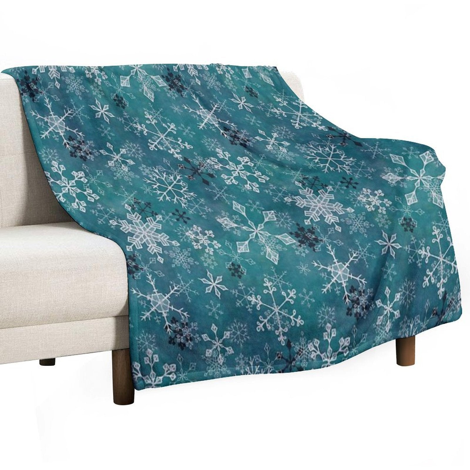 Snowflake Crystals in Teal Comfort Throw Blanket