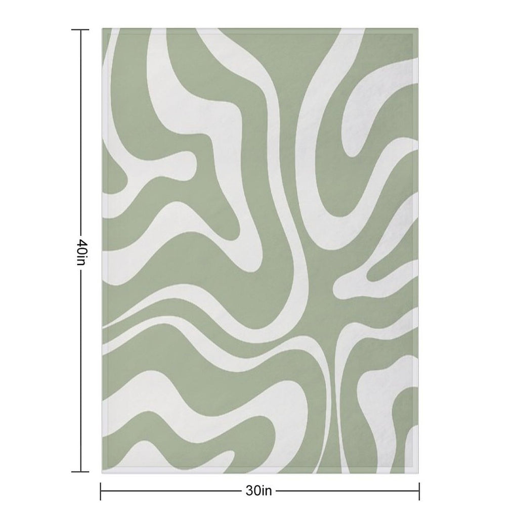 Liquid Swirl Abstract Pattern in Sage Green And Nearly White Plush Throw Blanket