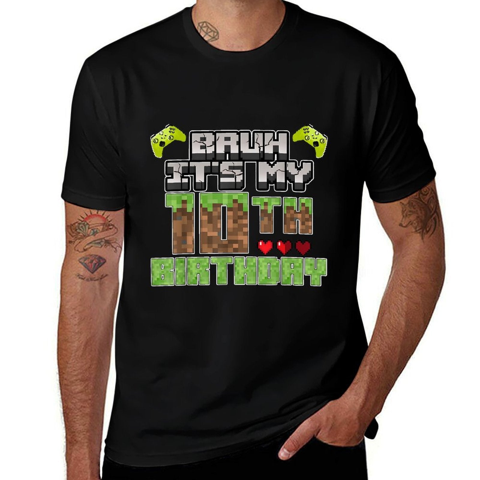 Bruh Its My 10th Birthday Boy Video Gamer Pixel Party Gaming  Cotton T-Shirt