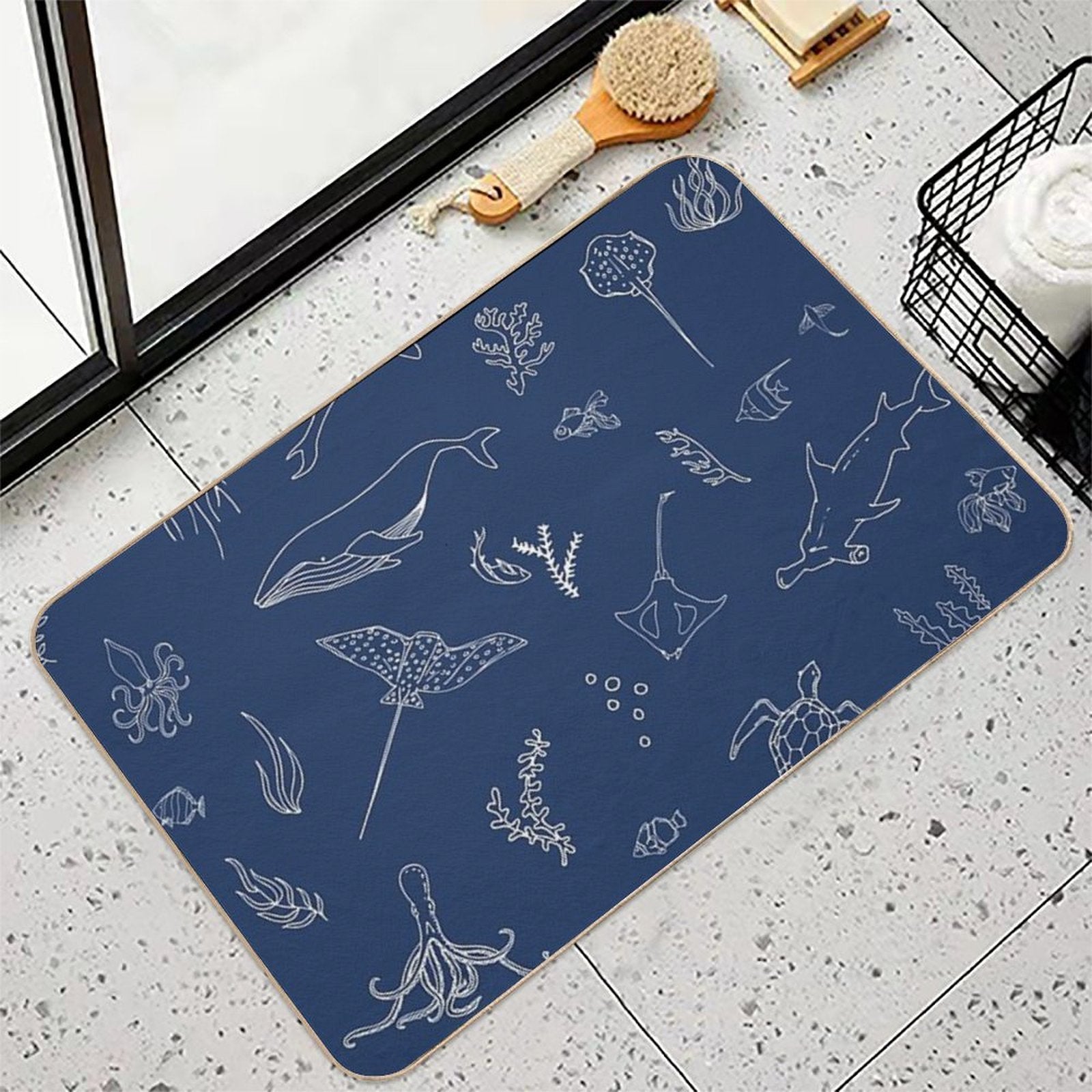 Under The Sea Navy  Odorless Bath Mat