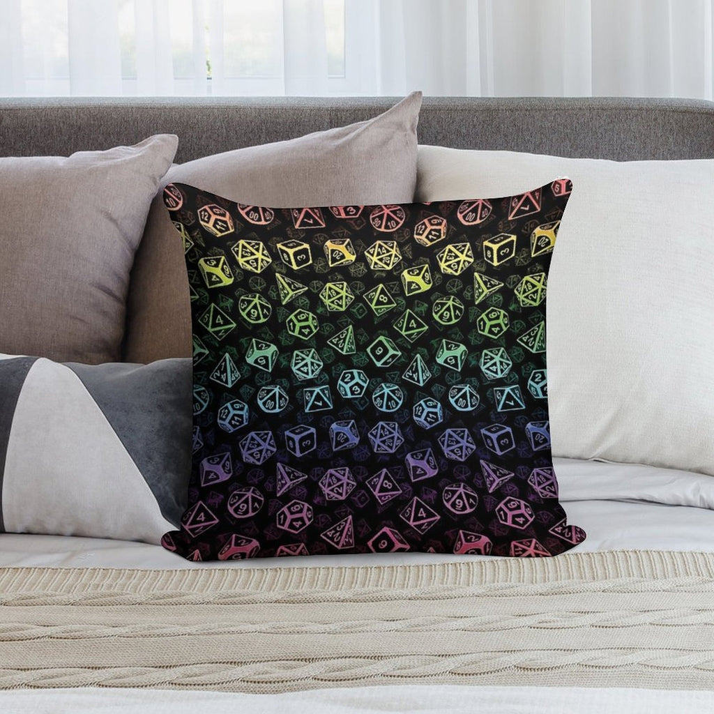 D20 Dice Set Pattern (Rainbow) Soft Anti-Pilling Throw Pillow